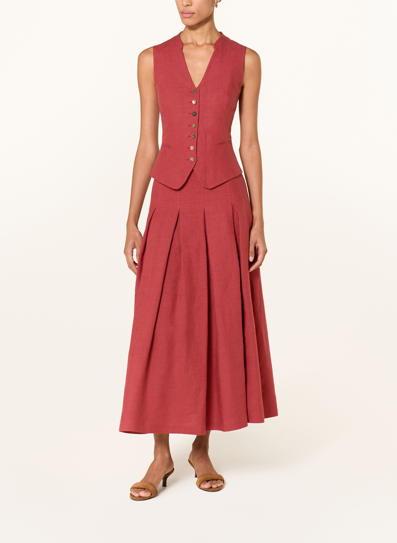 Grasegger Kamizelka w stylu ludowym VERONIKA z lnu: CIEMNOCZERWONY