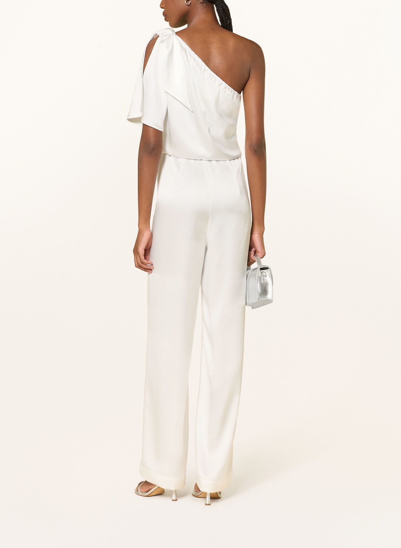 RIANI One-shoulder satin jumpsuit: WHITE