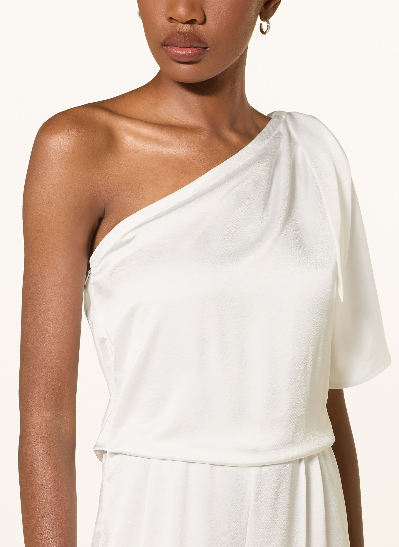 RIANI One-shoulder satin jumpsuit: WHITE