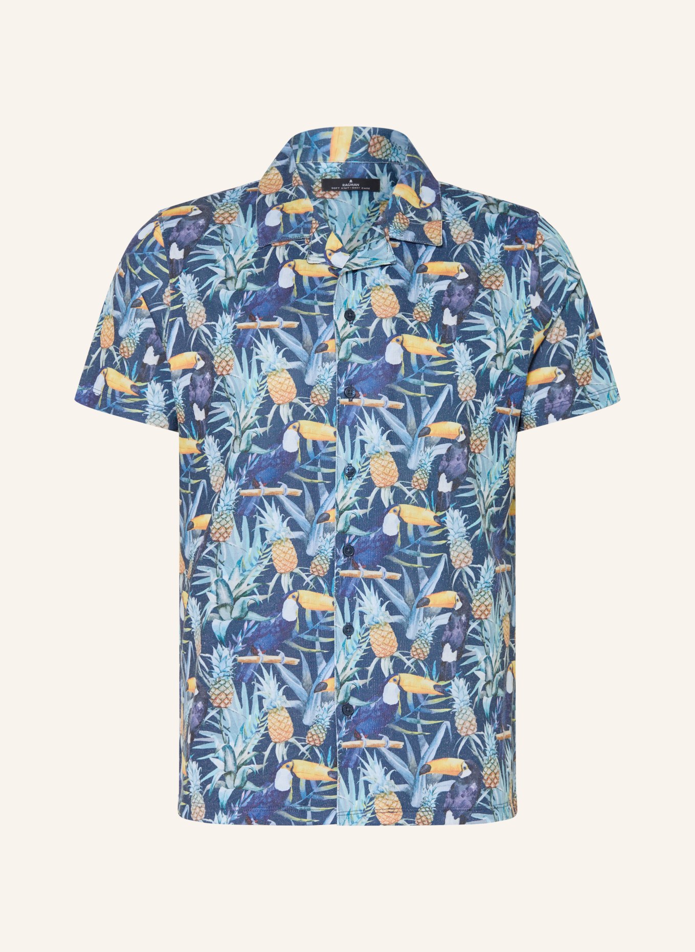 RAGMAN Chemise de vacances coupe classique en jersey: BLEU FONCÉ / JAUNE / VERT