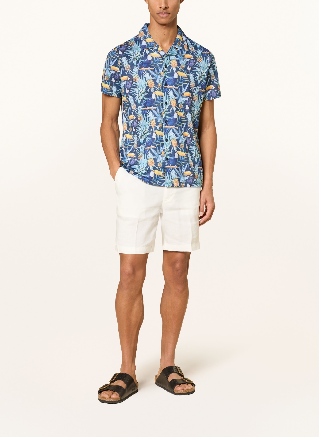 RAGMAN Chemise de vacances coupe classique en jersey: BLEU FONCÉ / JAUNE / VERT