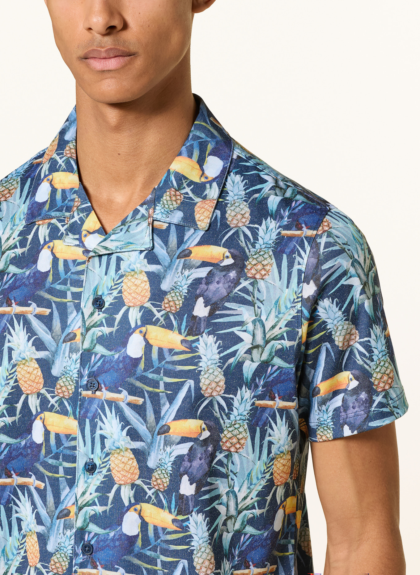 RAGMAN Chemise de vacances coupe classique en jersey: BLEU FONCÉ / JAUNE / VERT