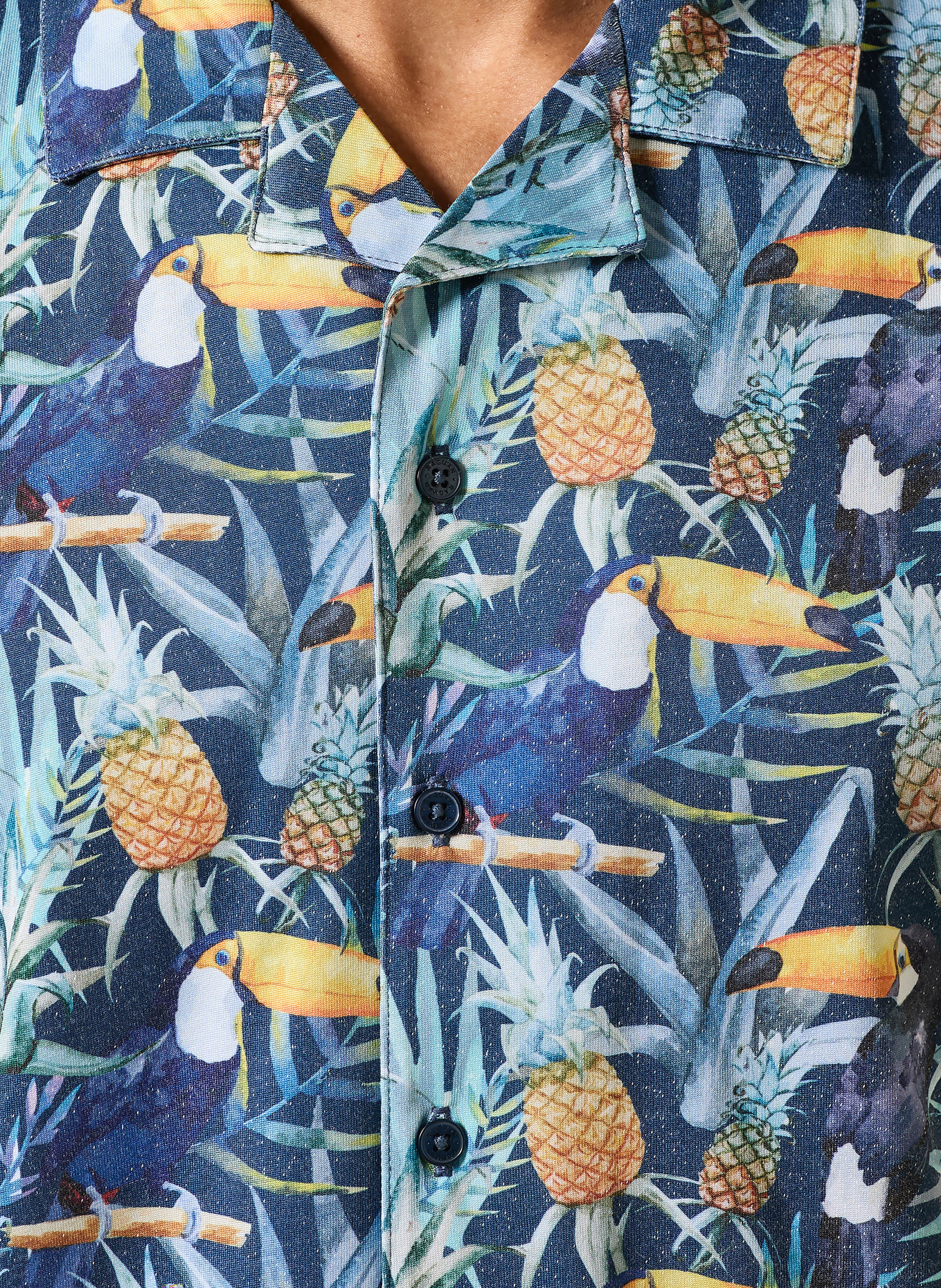 RAGMAN Chemise de vacances coupe classique en jersey: BLEU FONCÉ / JAUNE / VERT