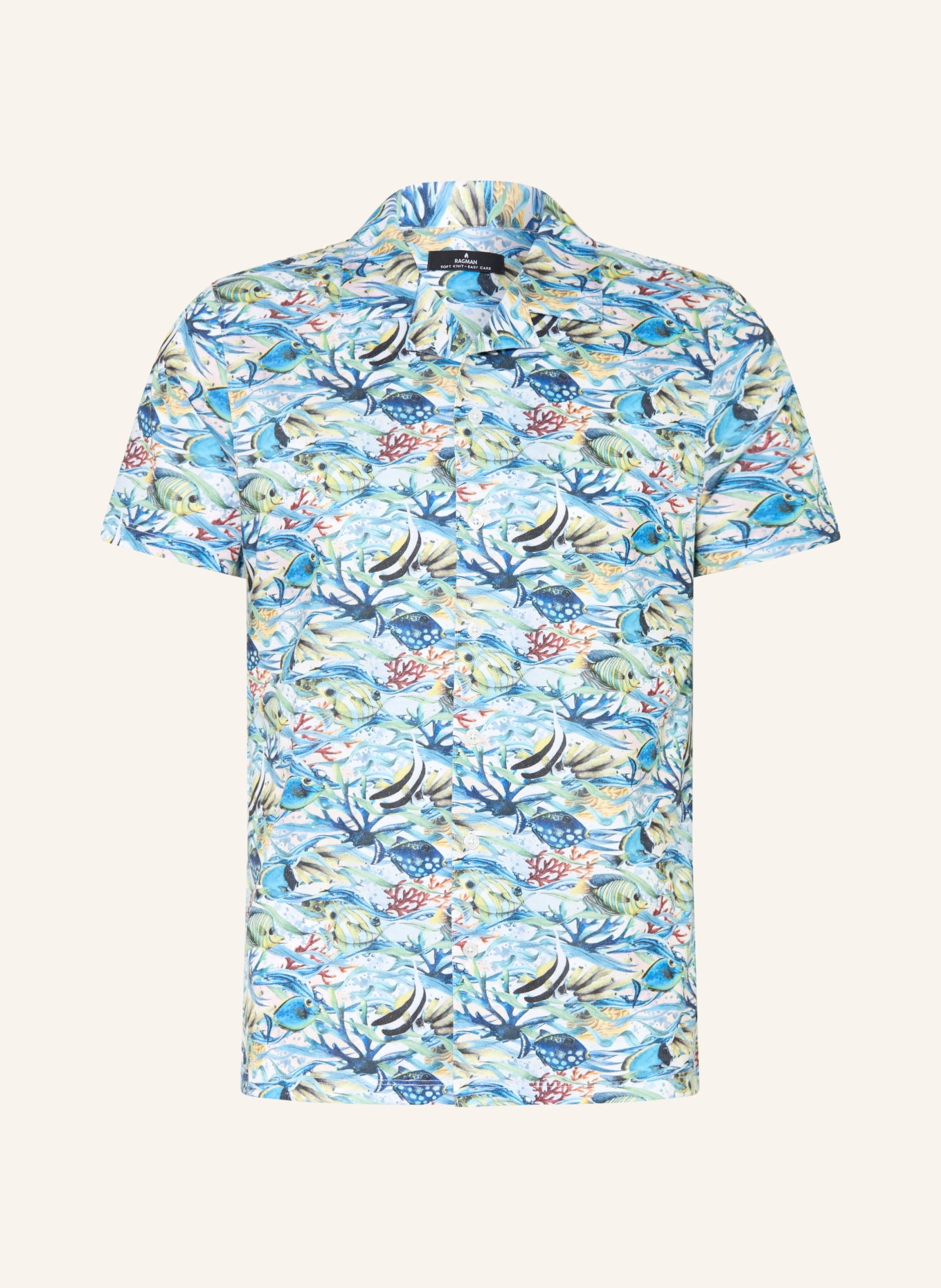 RAGMAN Resorthemd met normale pasvorm van jersey: BLAUW / GEEL / GROEN