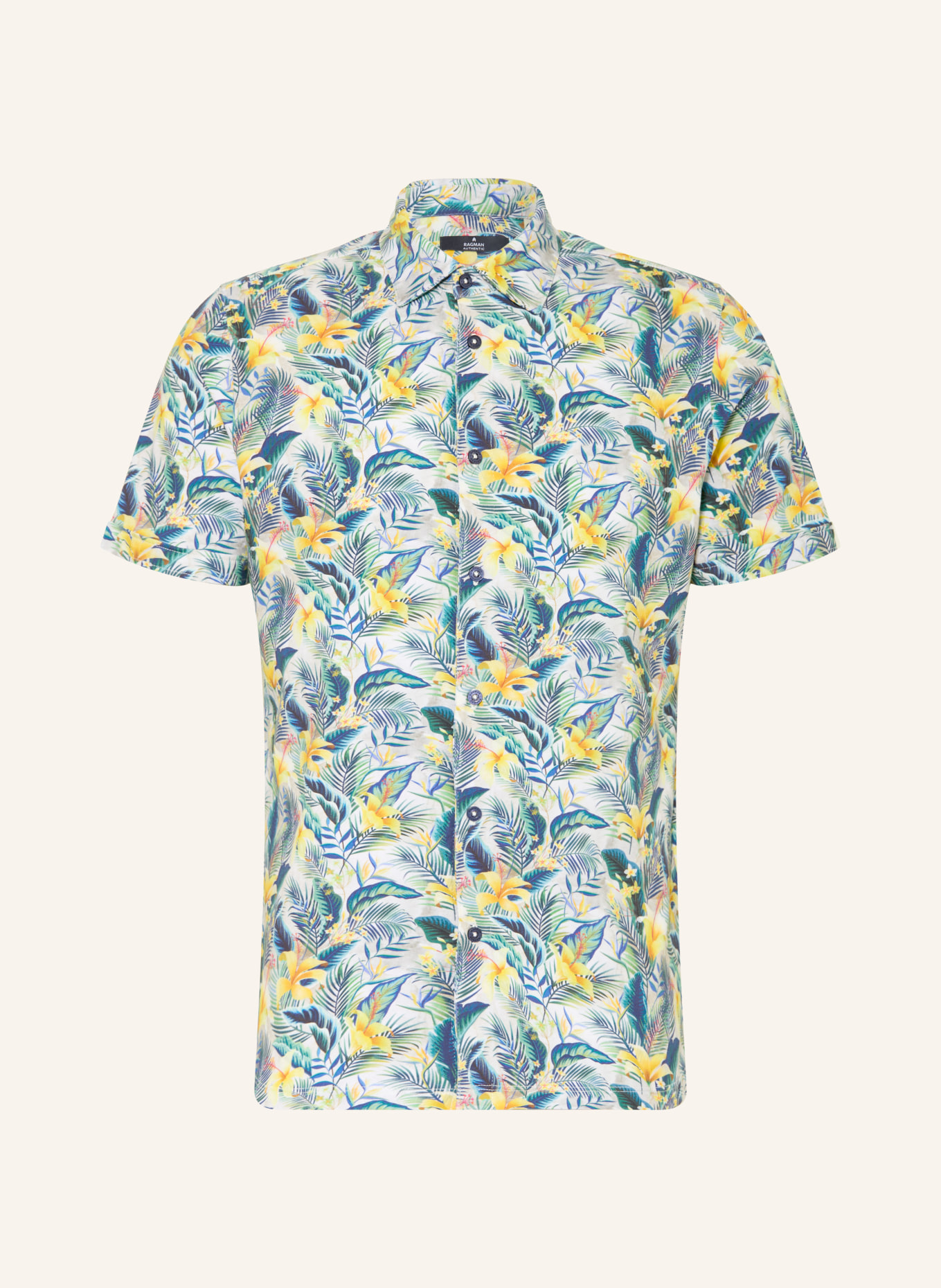 RAGMAN Chemise à manches courtes slim fit en jersey: VERT / JAUNE / BLEU