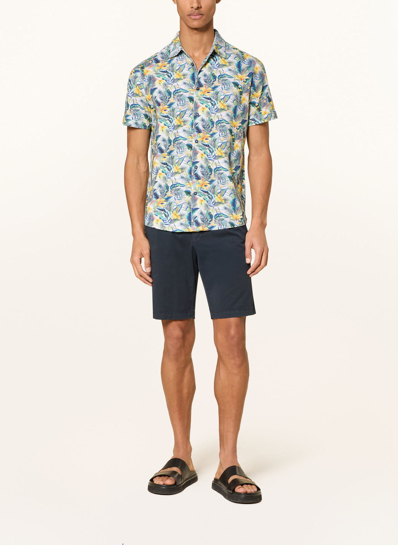 RAGMAN Chemise à manches courtes slim fit en jersey: VERT / JAUNE / BLEU