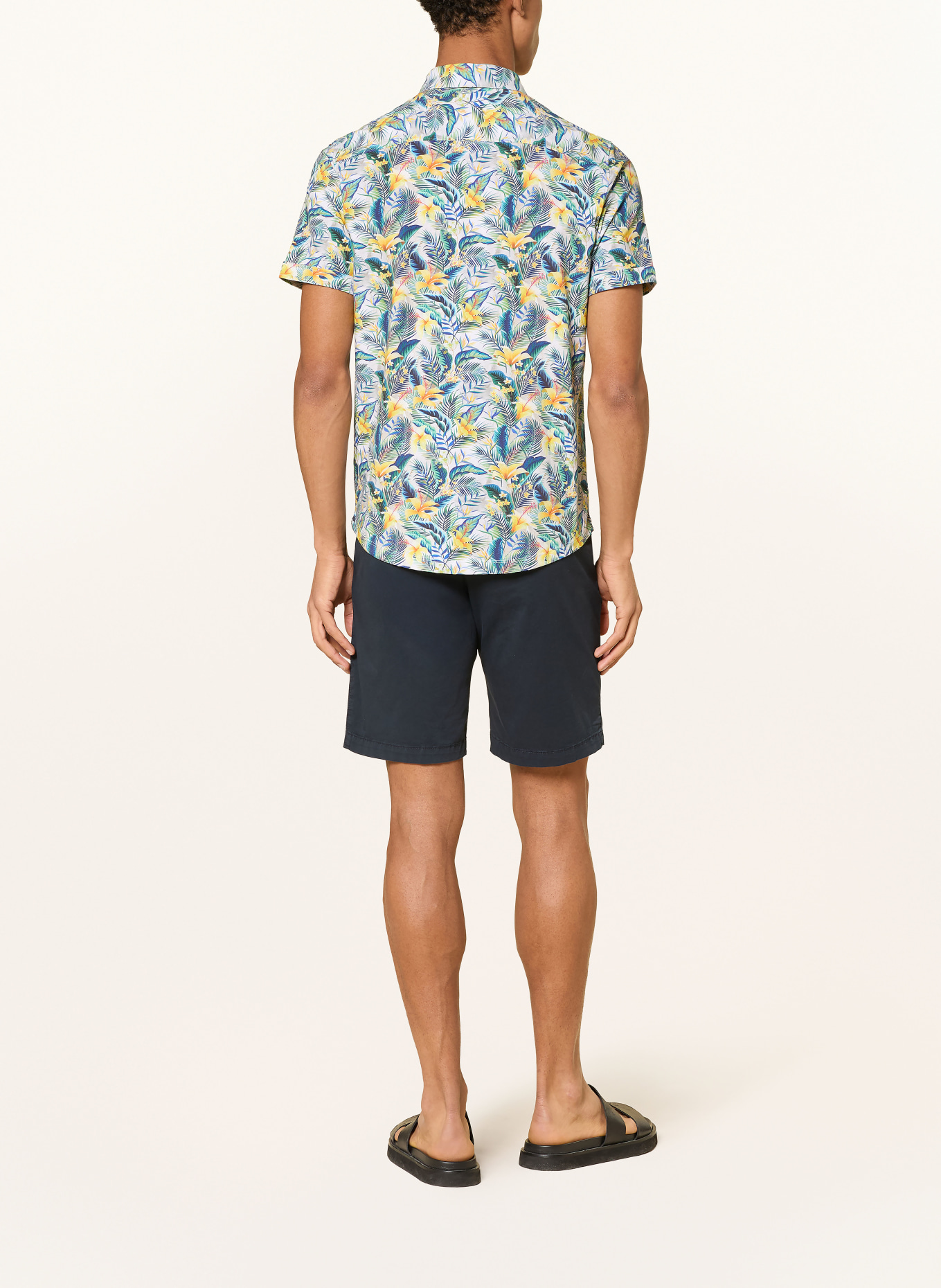 RAGMAN Chemise à manches courtes slim fit en jersey: VERT / JAUNE / BLEU