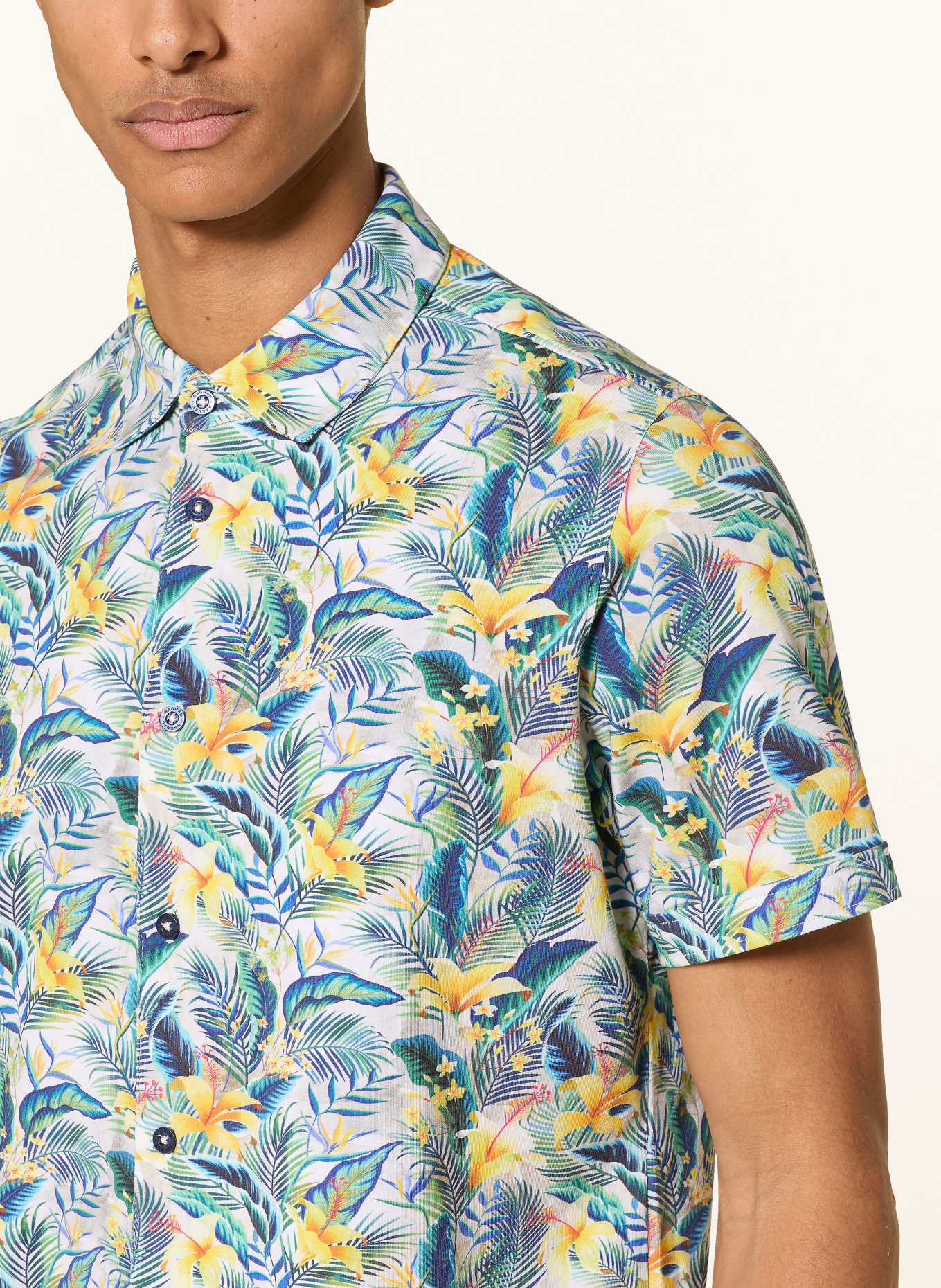 RAGMAN Chemise à manches courtes slim fit en jersey: VERT / JAUNE / BLEU