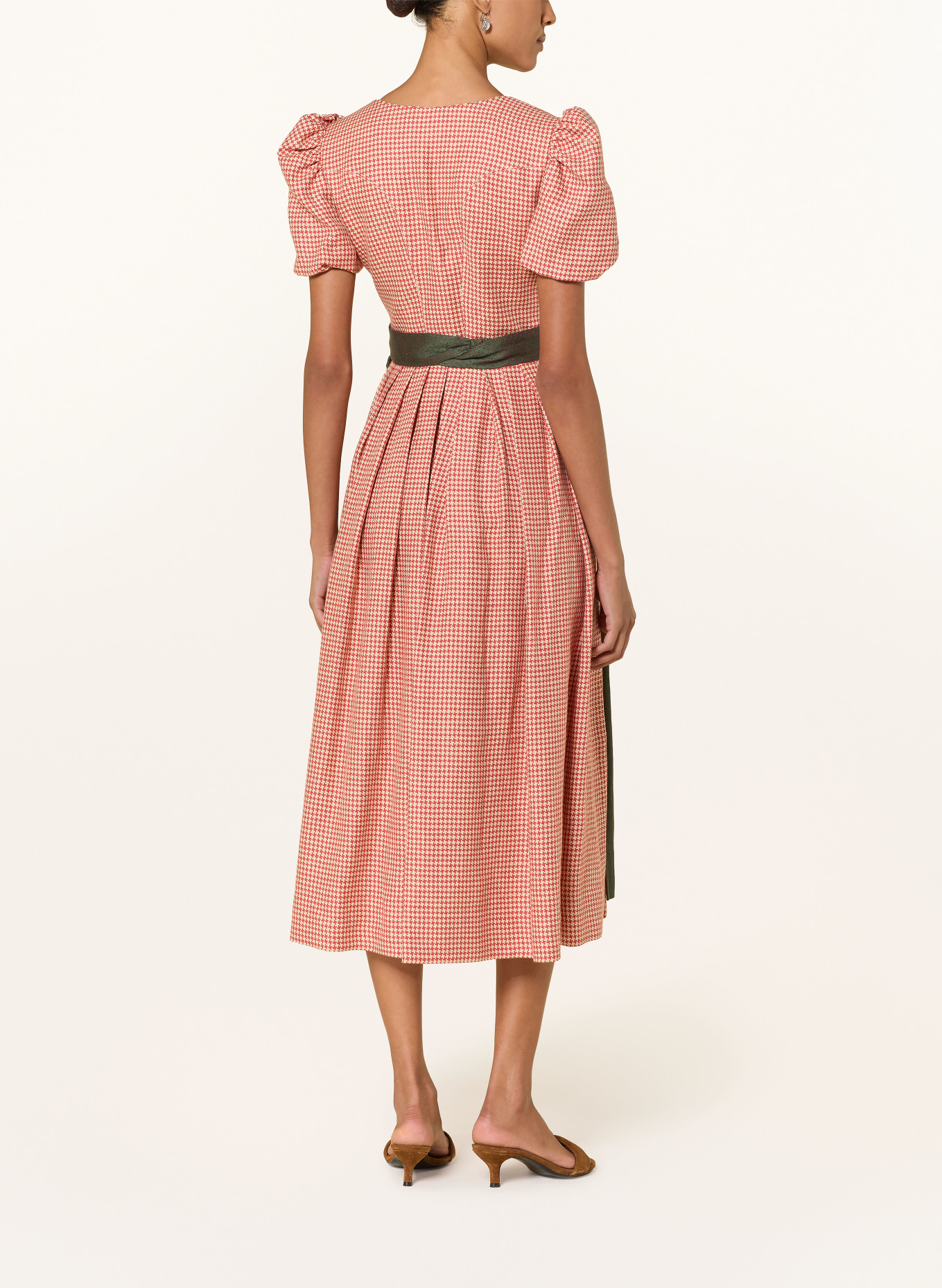 Gottseidank Dirndl LAURA z lnu: ČERVENÁ / KRÉMOVÁ / TMAVĚ ZELENÁ