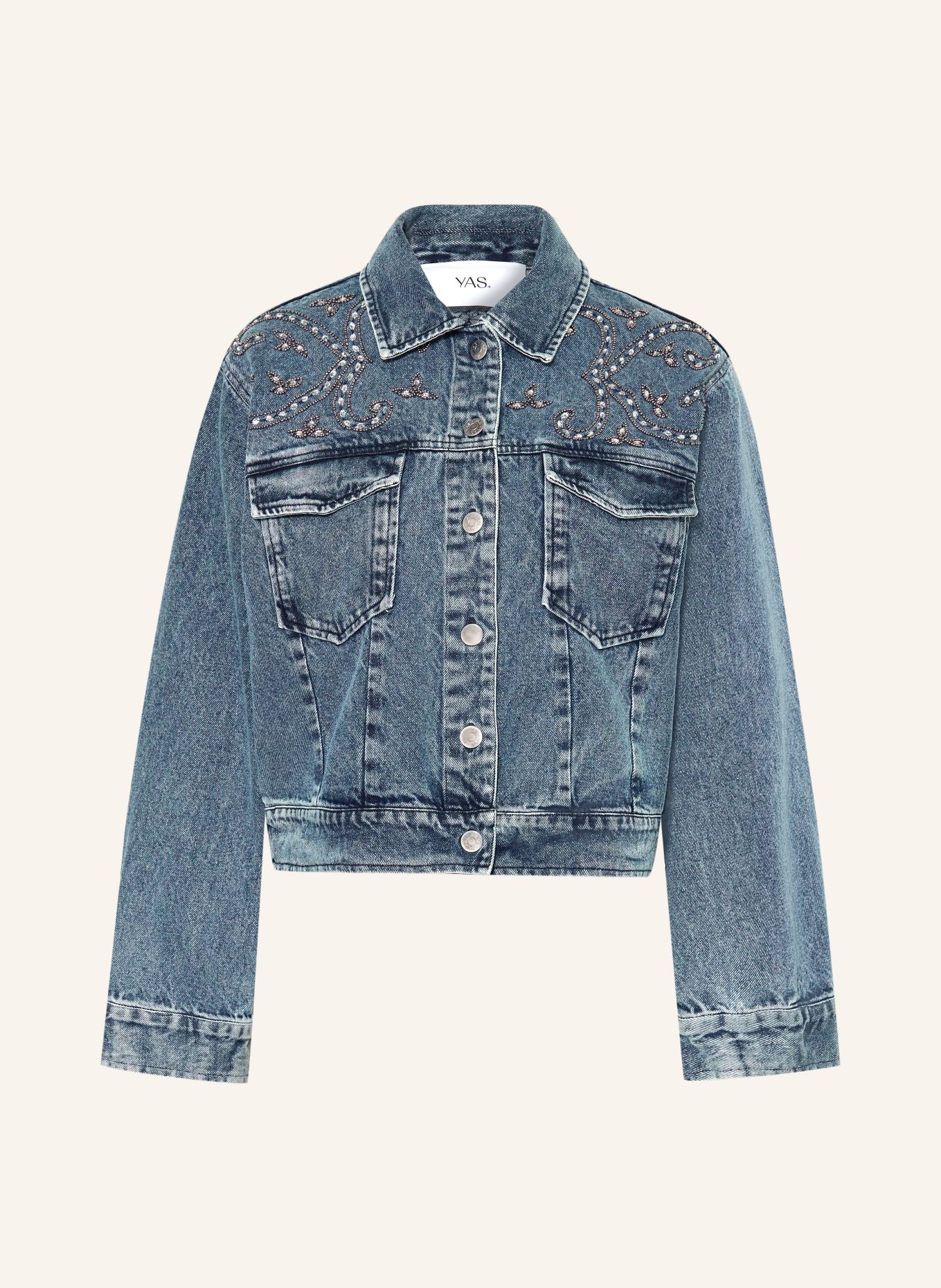 Y.A.S. Denim jacket with rhinestones: LIGHT BLUE DENIM