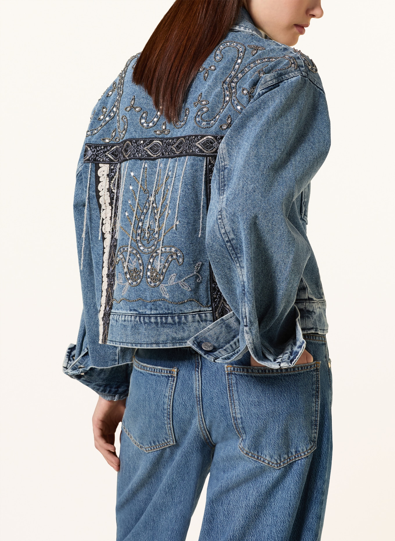 Y.A.S. Denim jacket with rhinestones: LIGHT BLUE DENIM