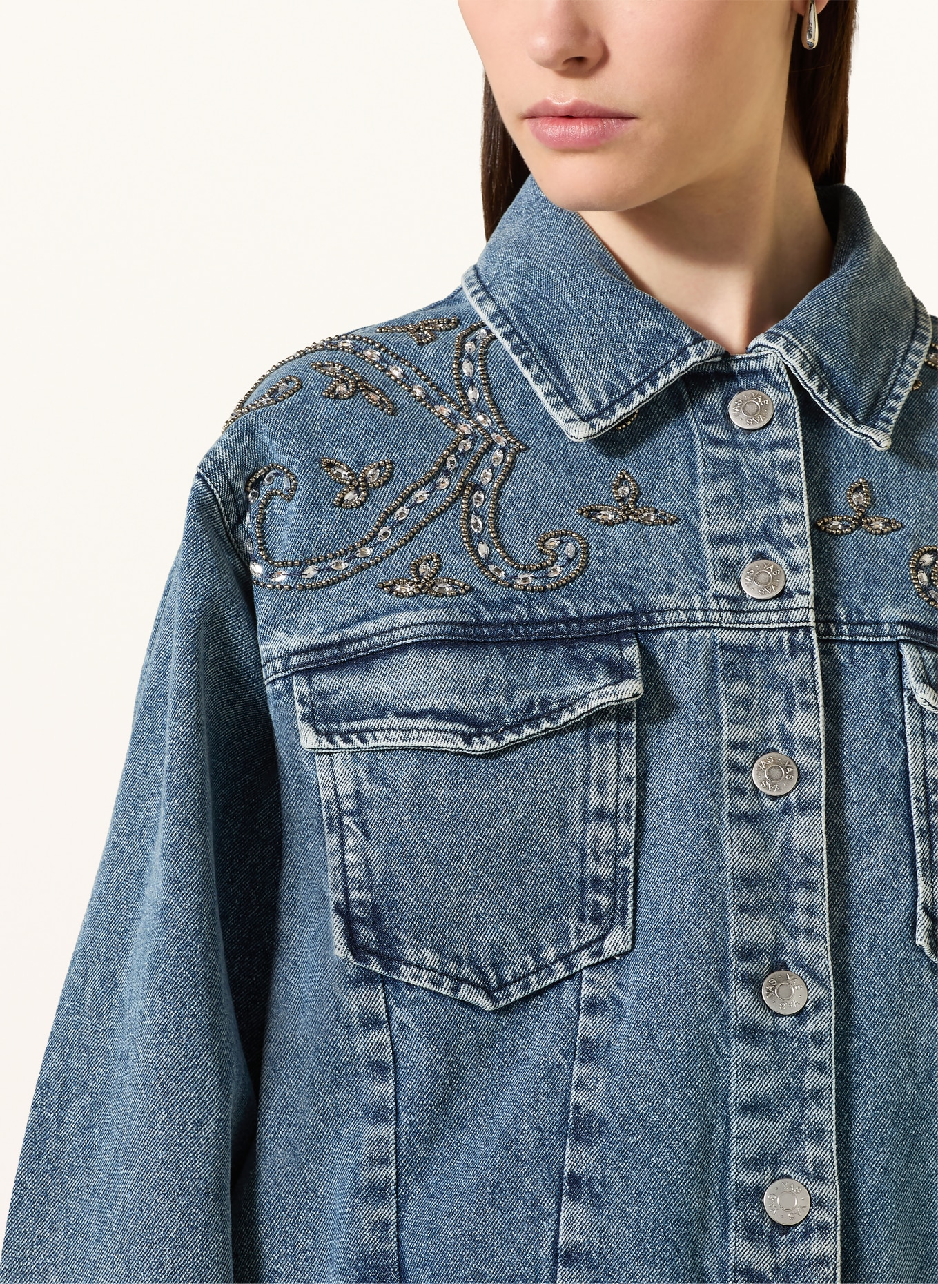 Y.A.S. Denim jacket with rhinestones: LIGHT BLUE DENIM