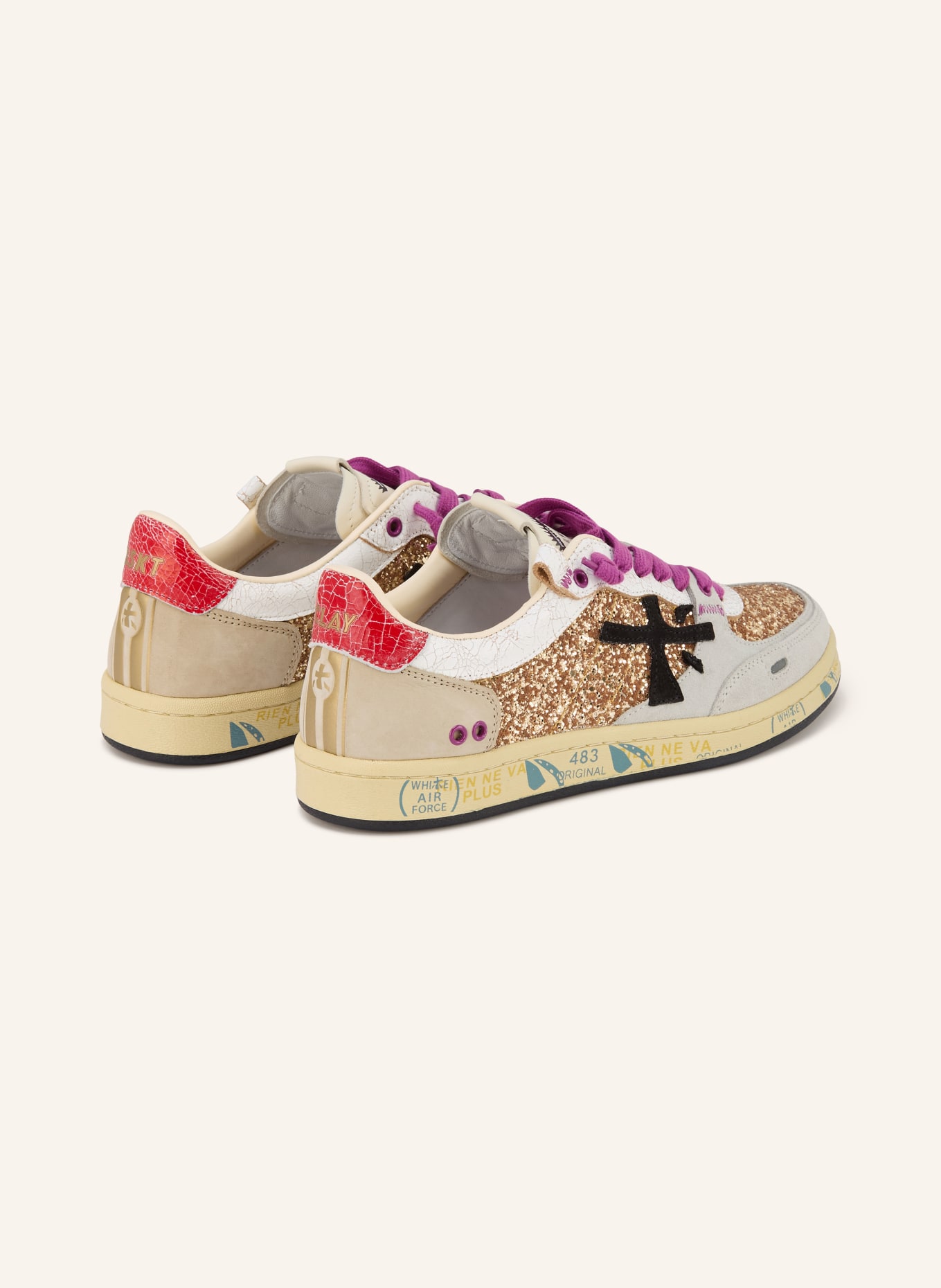 PREMIATA Sneaker WHITE BSKTCLAD: GOLD / HELLGRAU / ROT