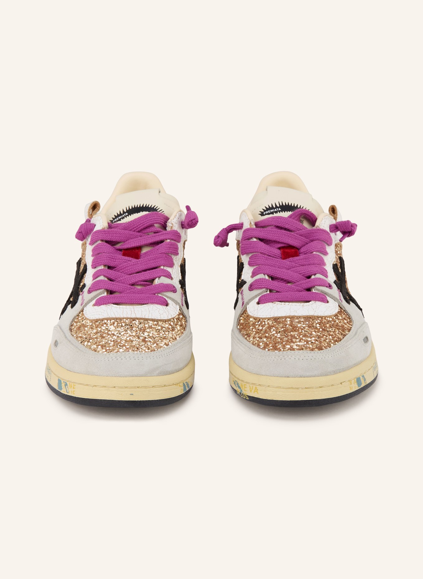 PREMIATA Sneaker WHITE BSKTCLAD: GOLD / HELLGRAU / ROT