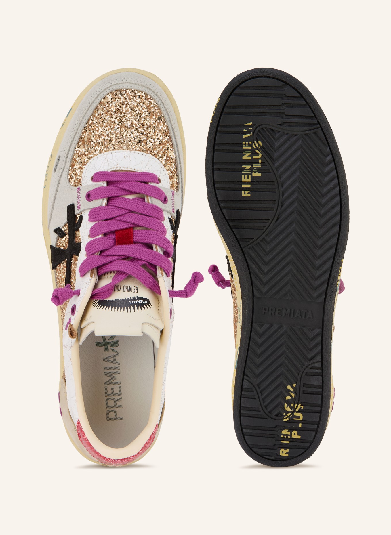 PREMIATA Sneaker WHITE BSKTCLAD: GOLD / HELLGRAU / ROT