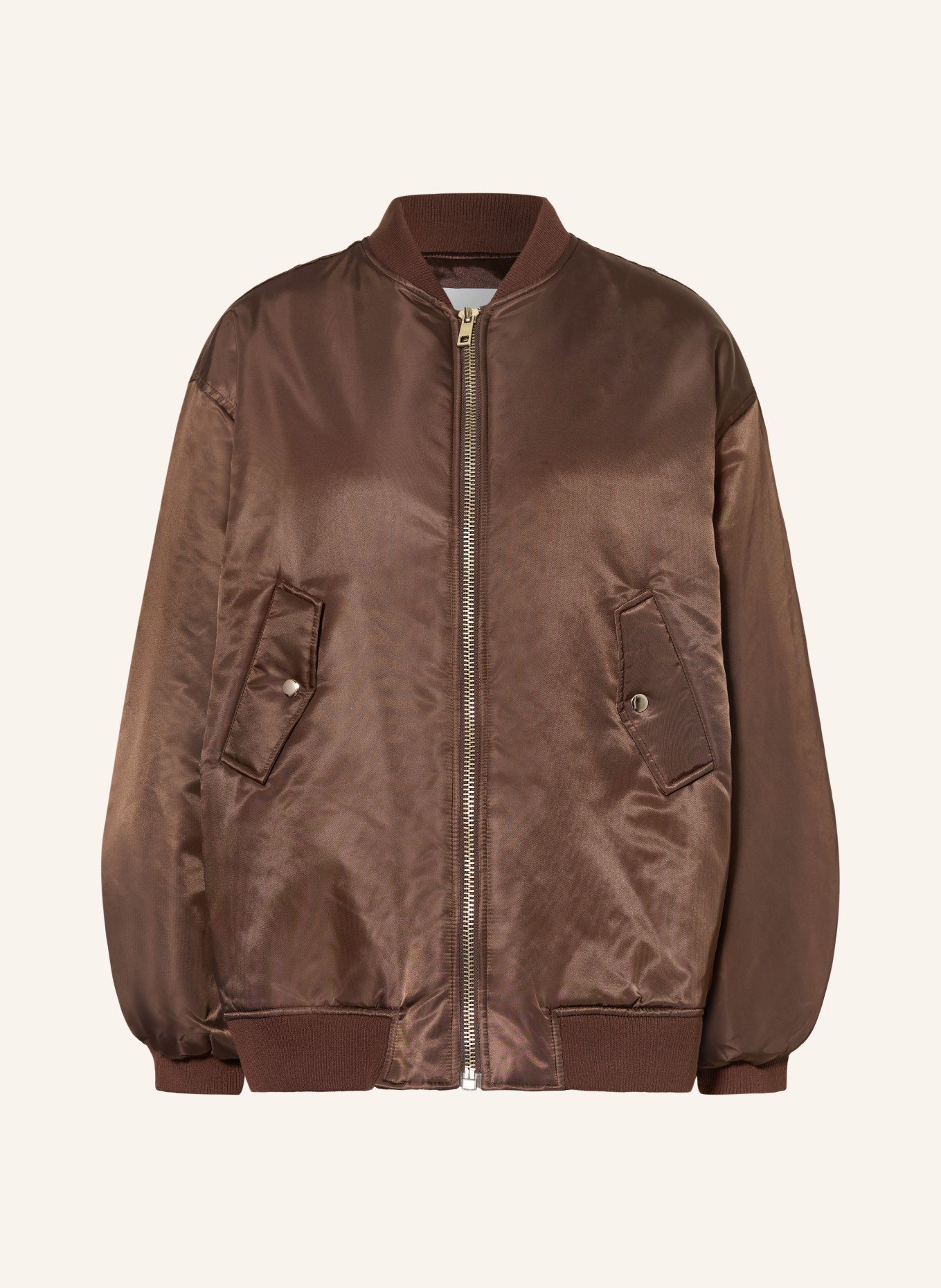 The Frankie Shop ASTRA Oversized Satin Blouson: BROWN