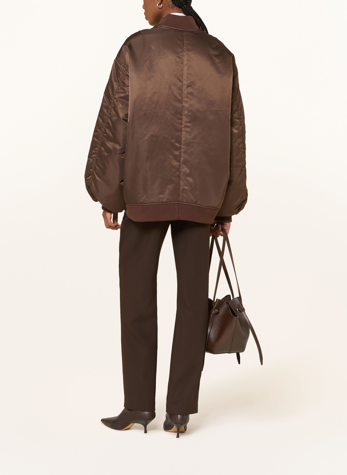 The Frankie Shop ASTRA Oversized Satin Blouson: BROWN