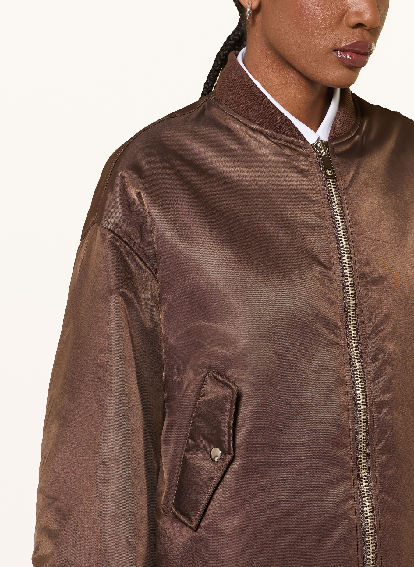 The Frankie Shop ASTRA Oversized Satin Blouson: BROWN