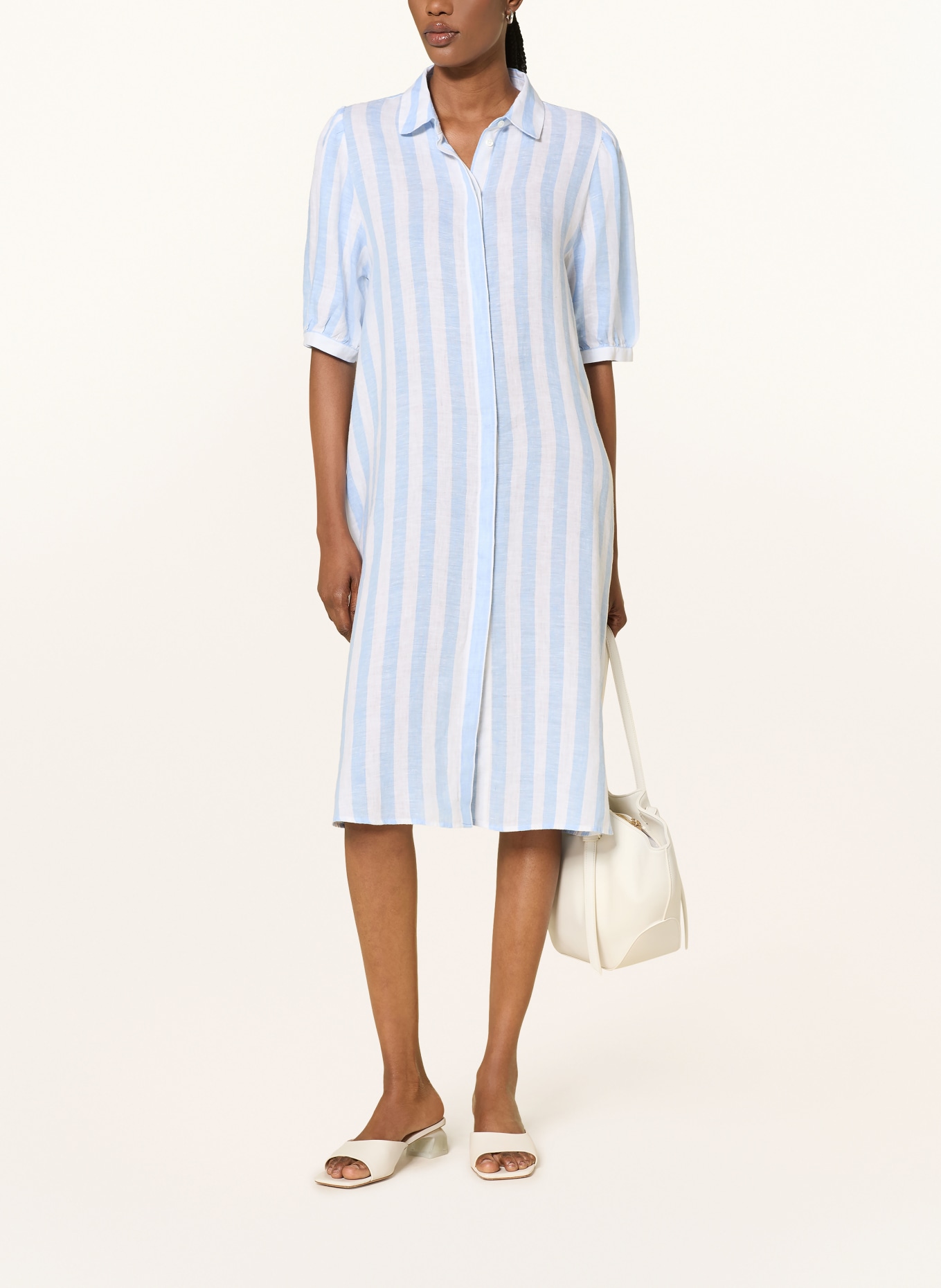 ROBERT FRIEDMAN Sukienka koszulowa z lnu: JASNONIEBIESKI / BIAŁY