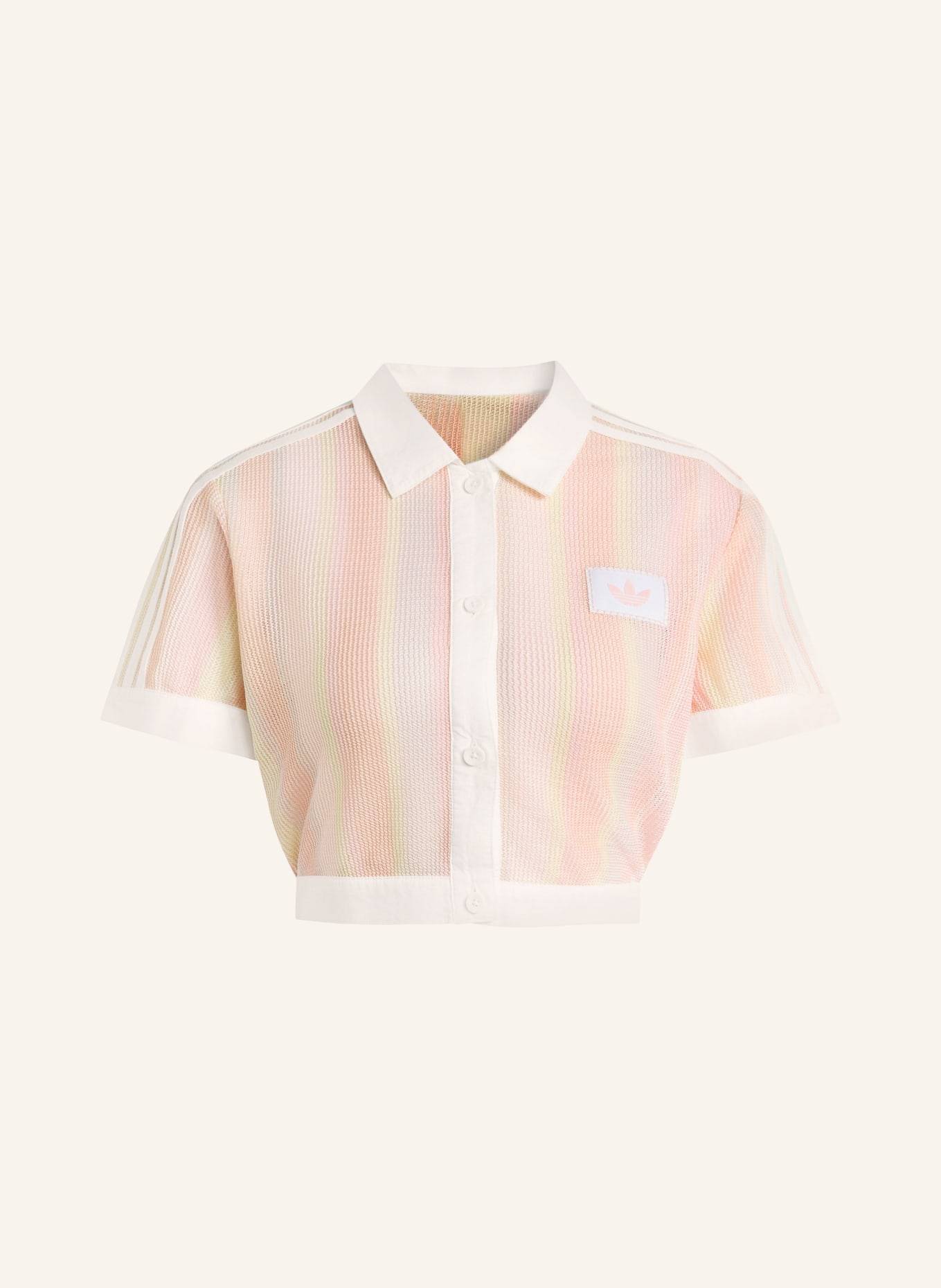 adidas Originals Polo STRIPED CROPPED: ROSE CLAIR / JAUNE CLAIR / BLANC