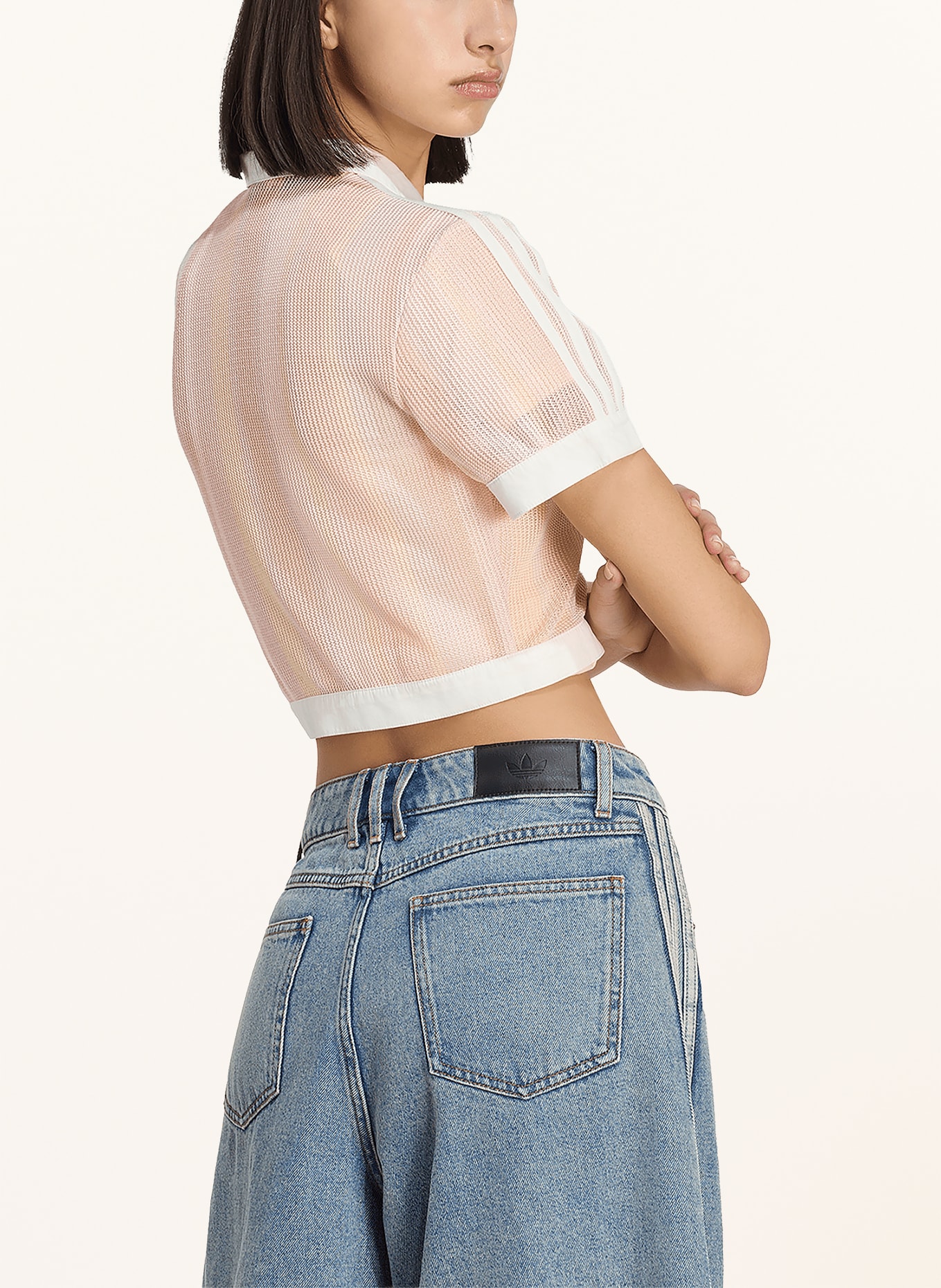 adidas Originals Polo STRIPED CROPPED: ROSE CLAIR / JAUNE CLAIR / BLANC