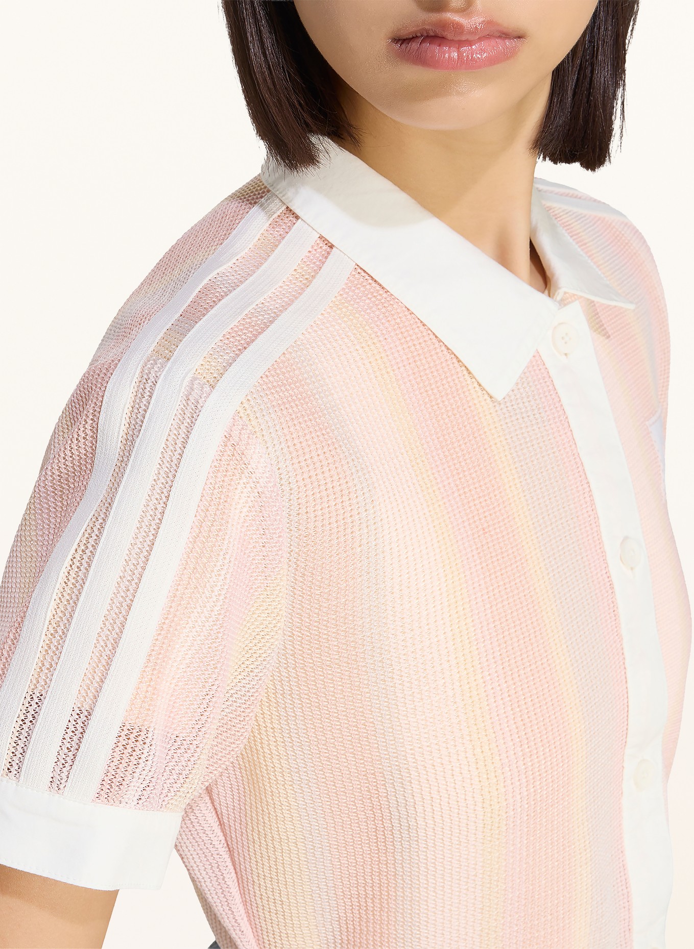 adidas Originals Polo STRIPED CROPPED: ROSE CLAIR / JAUNE CLAIR / BLANC