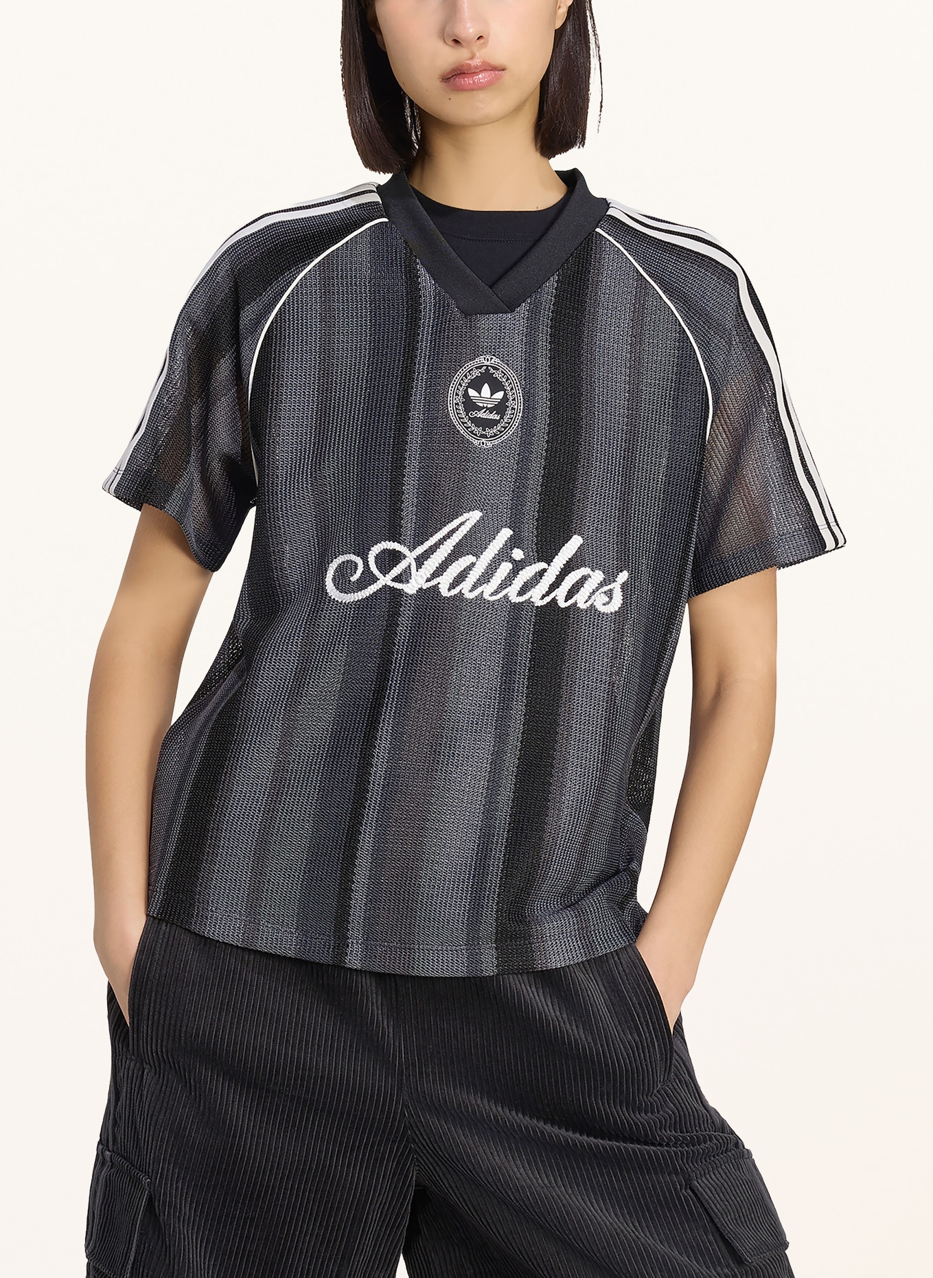 adidas Originals Knit shirt ADIDAS ORIGINALS SUMMER GLOW KNITTED OVERSIZED JERSEY: DARK GRAY / WHITE / BLACK