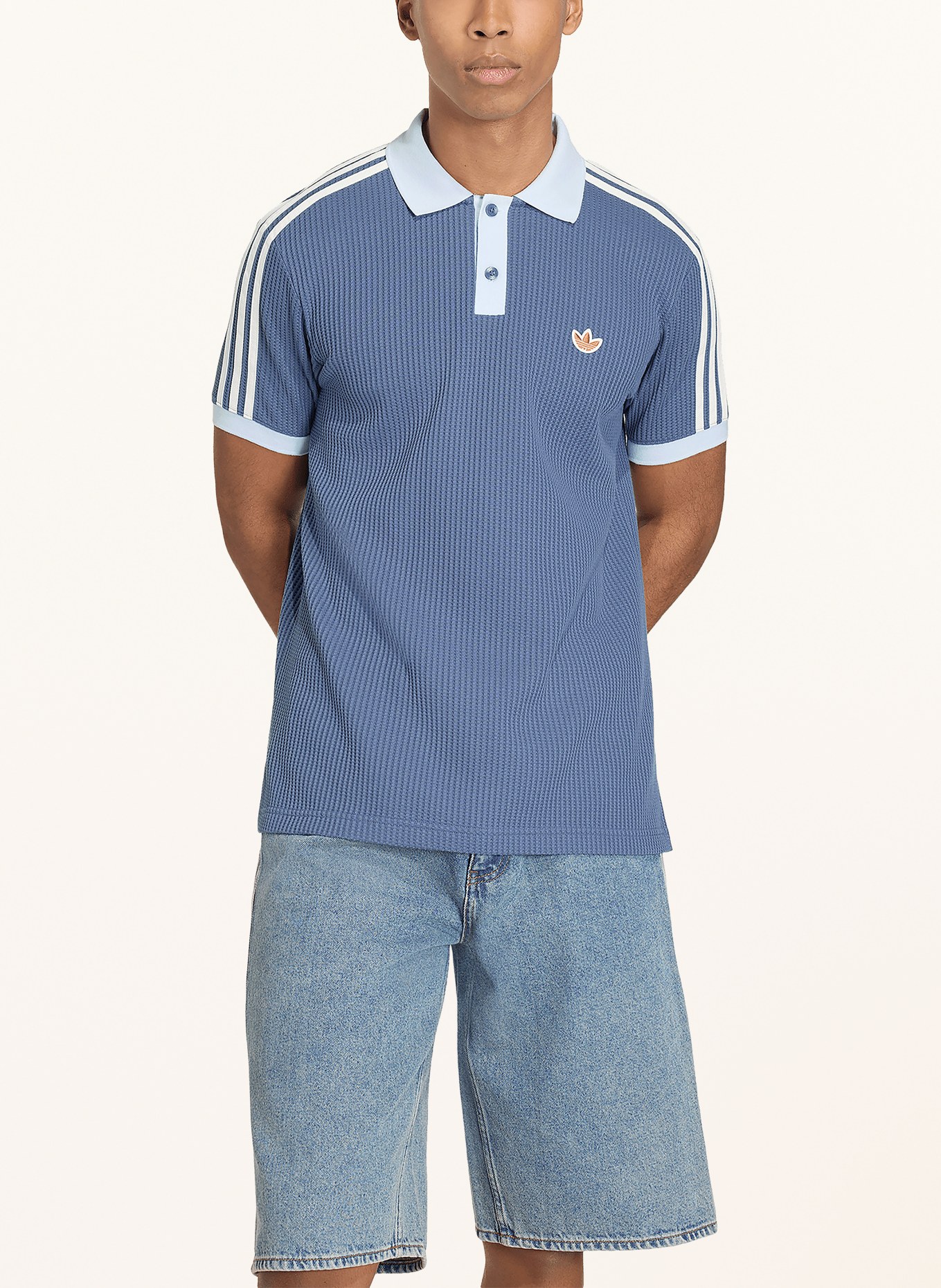 adidas Originals Polo en piqué WAFFLE KNIT: BLEU GRIS / CRÈME / BLEU CLAIR