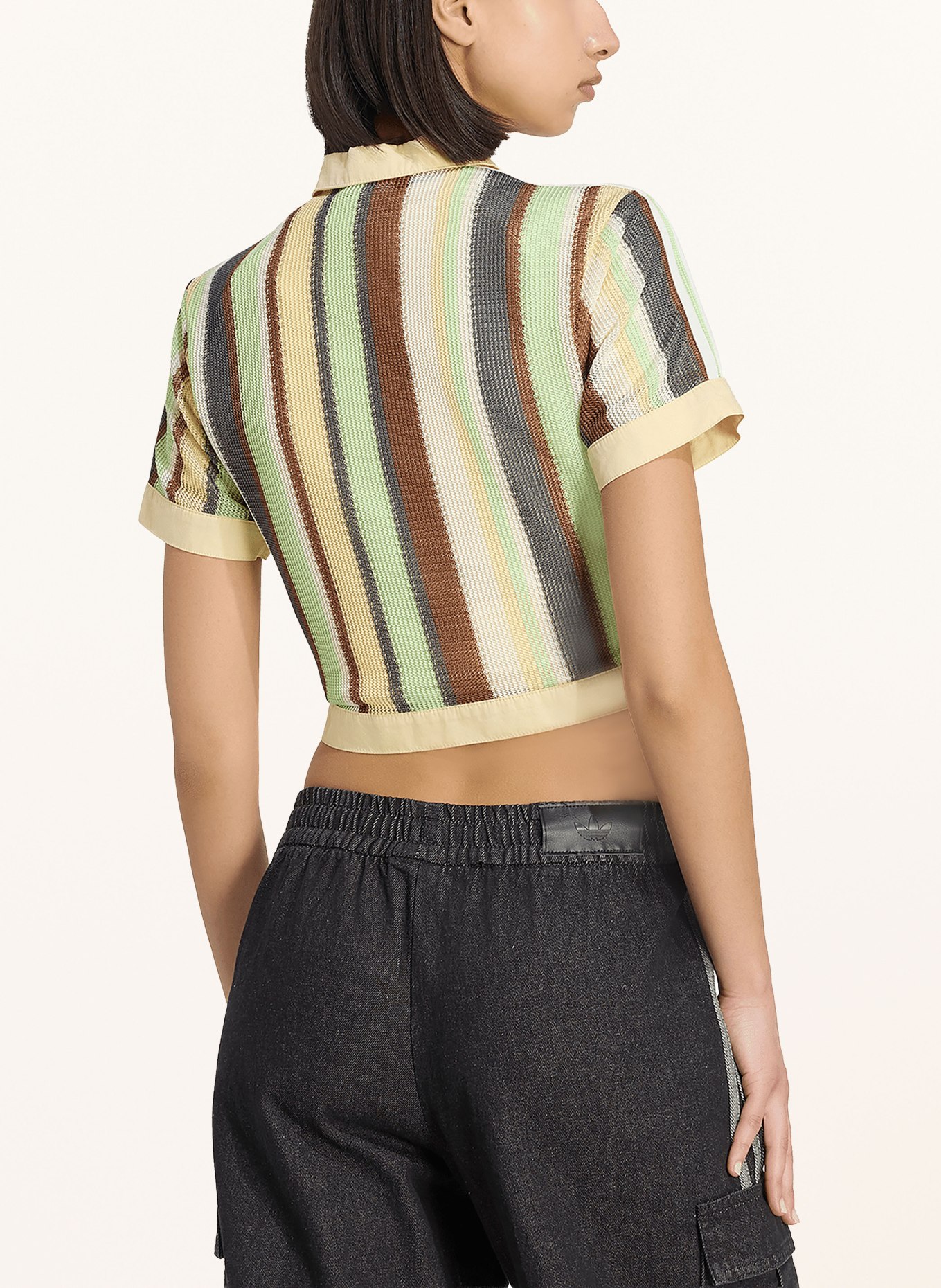 adidas Originals Polo en maille STRIPED CROPPED: VERT CLAIR / MARRON / BEIGE