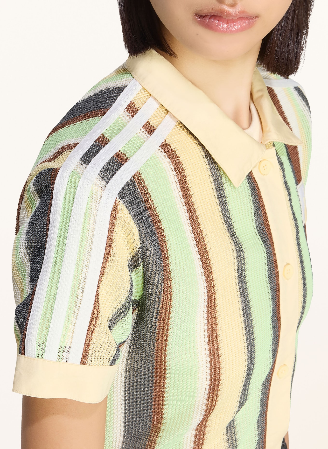 adidas Originals Polo en maille STRIPED CROPPED: VERT CLAIR / MARRON / BEIGE