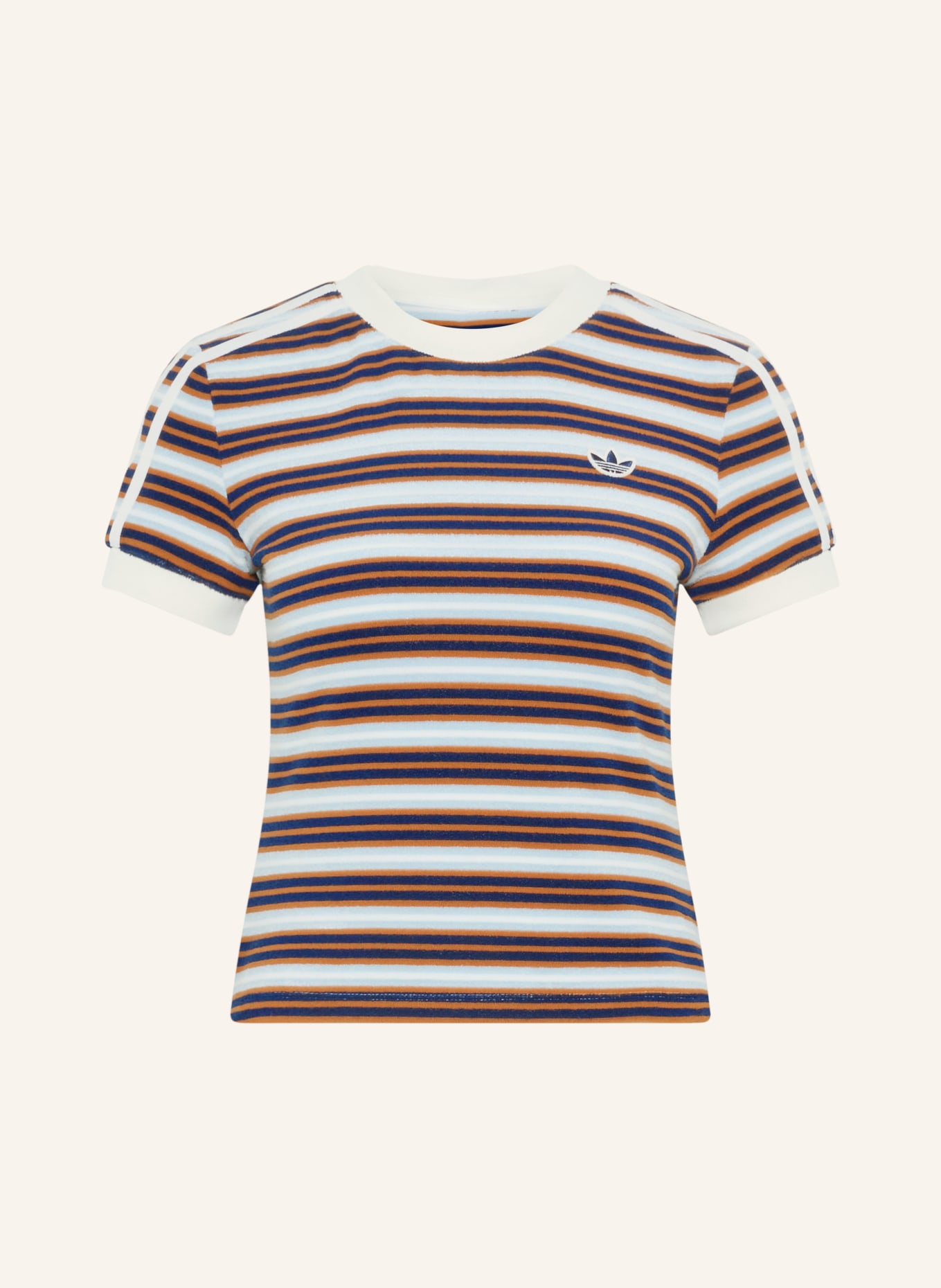 adidas Originals T-Shirt ADIDAS ORIGINALS SUMMER GLOW SLIM STRIPED aus Frottee: HELLBLAU / DUNKELORANGE / DUNKELBLAU