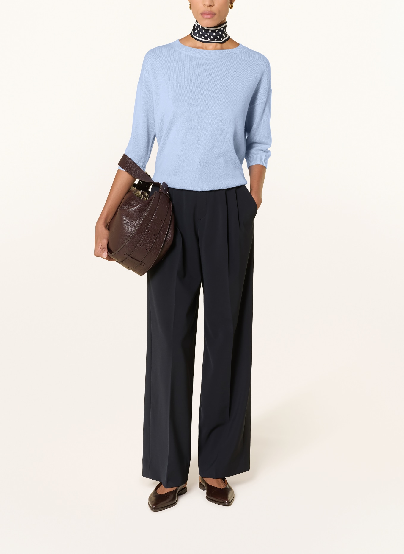 darling harbour Cashmere sweater with 3/4 sleeves: corn flower blue