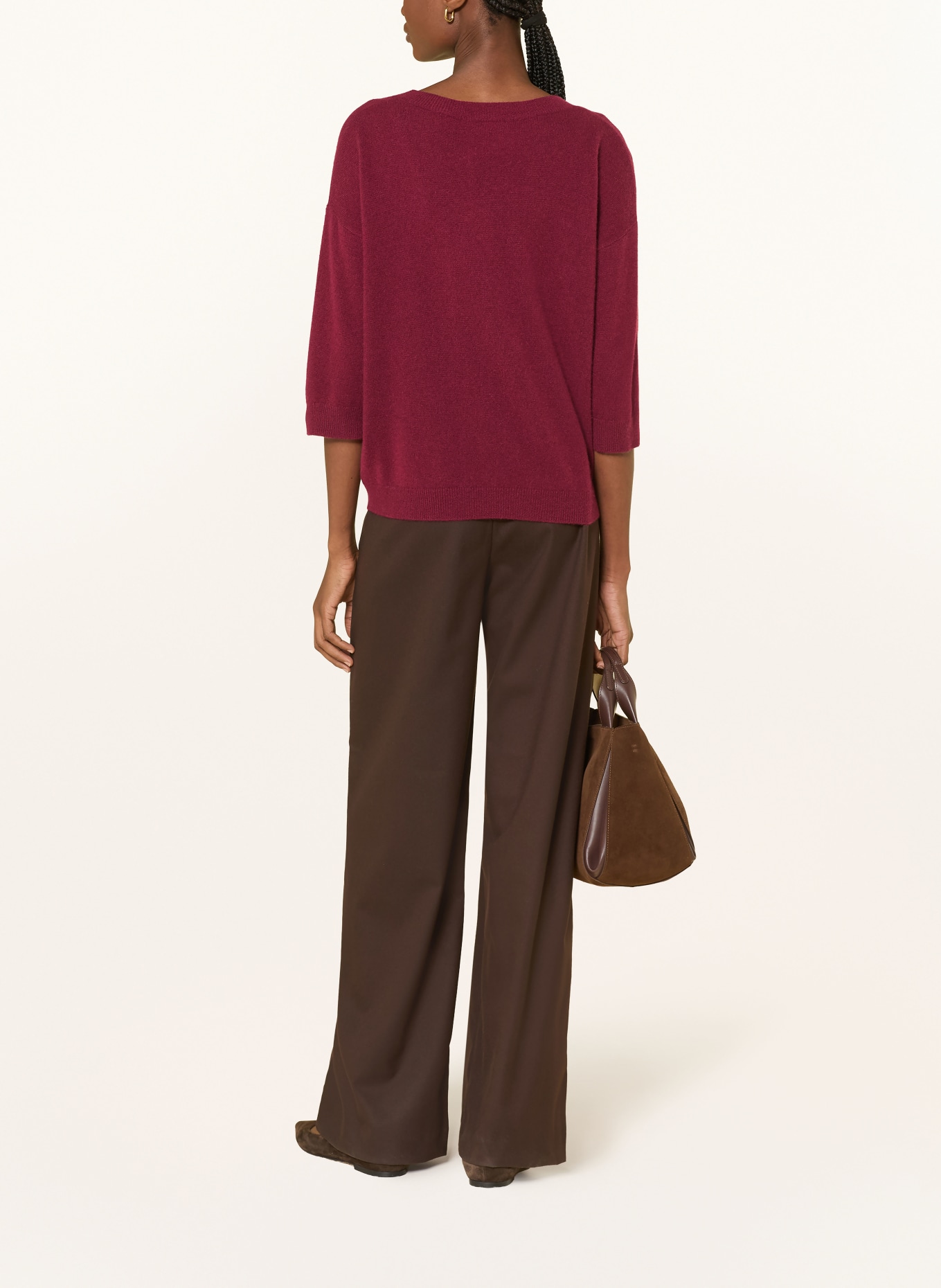 darling harbour Cashmere sweater with 3/4 sleeves: BORDEAUX