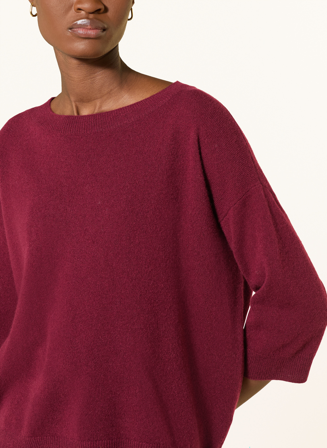 darling harbour Cashmere sweater with 3/4 sleeves: BORDEAUX
