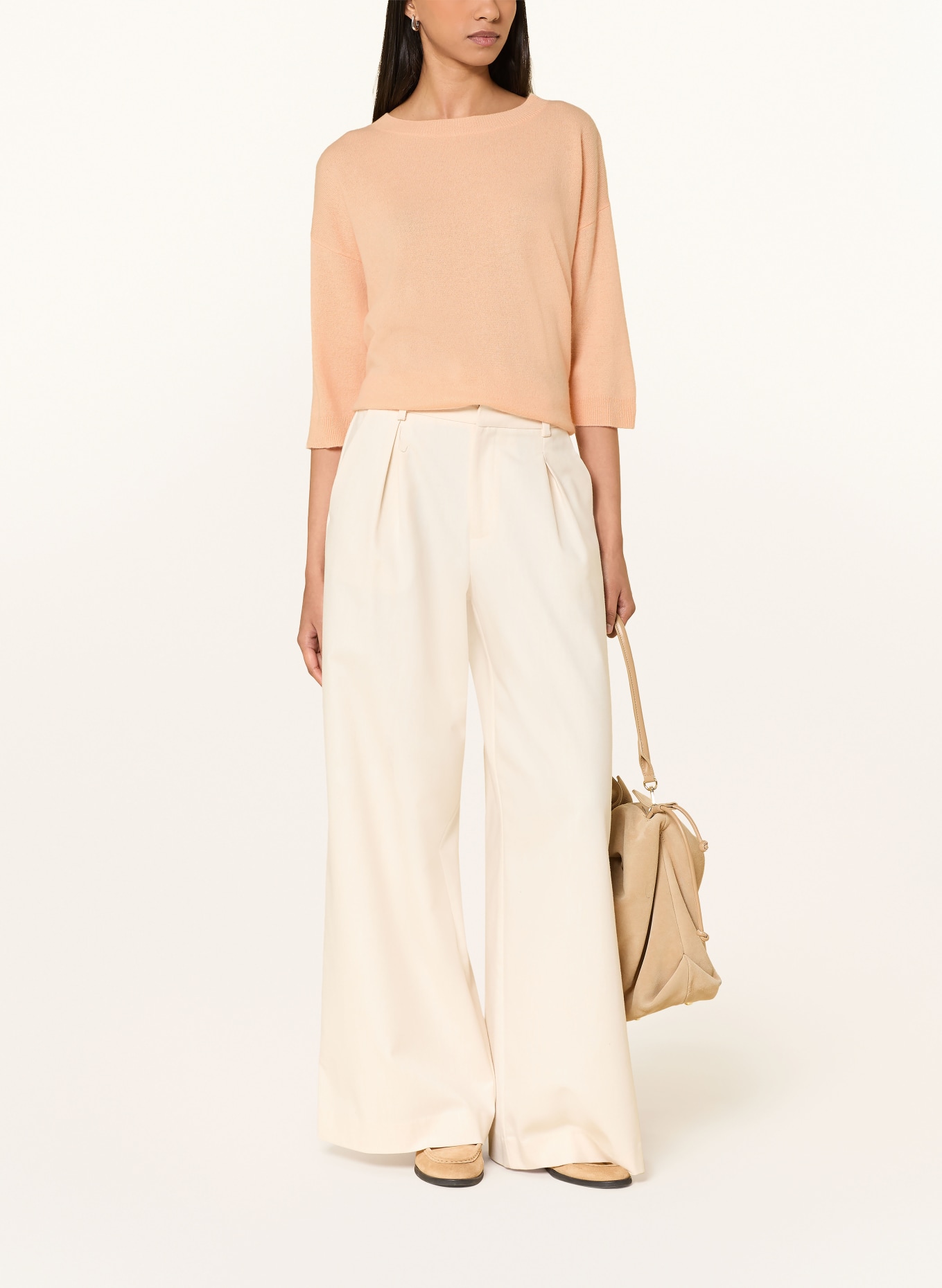 darling harbour Cashmere sweater with 3/4 sleeves: light apricot