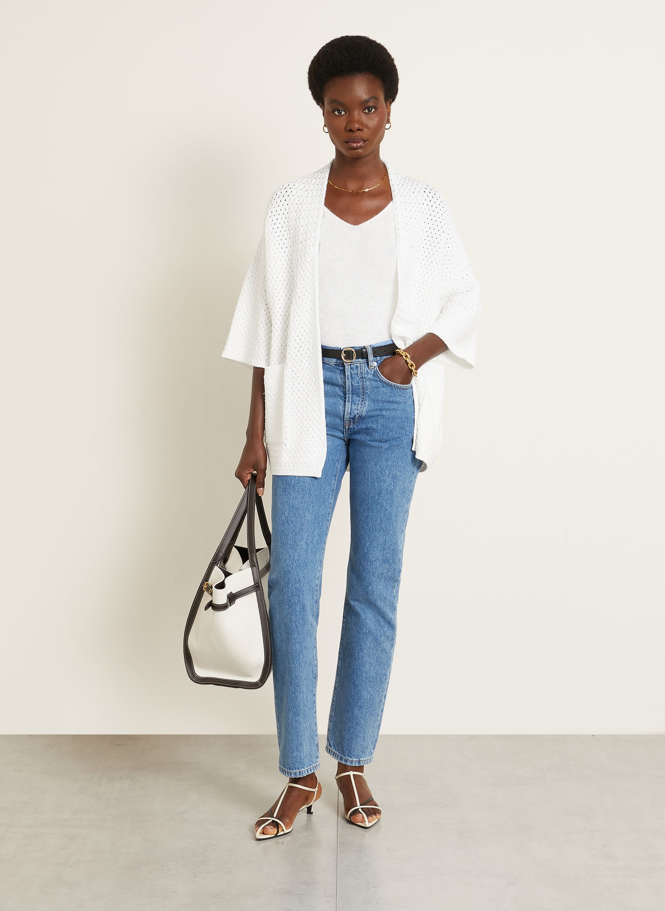 IRIS von ARNIM Knit cover with 3/4 sleeves: ECRU