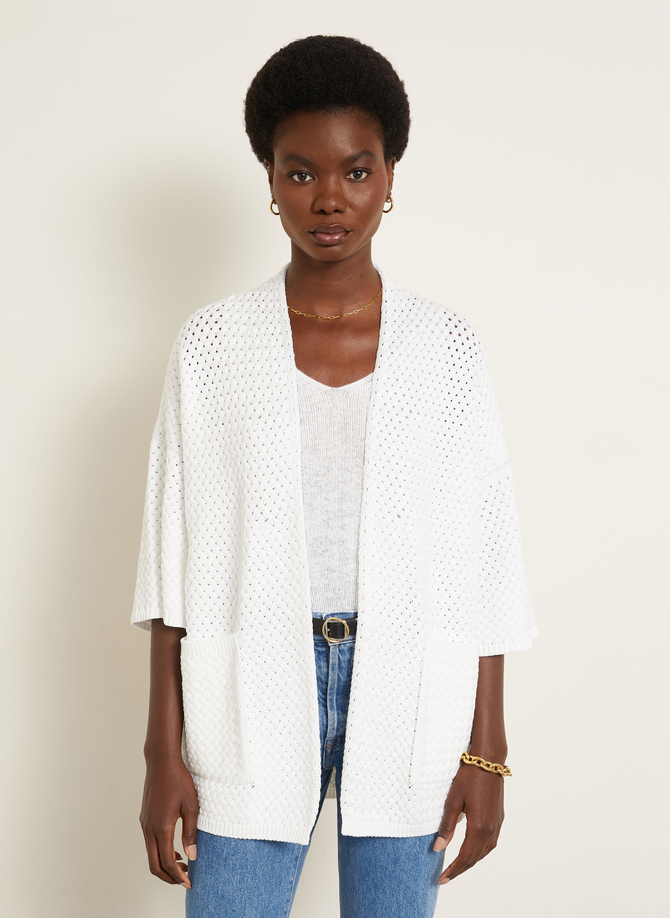 IRIS von ARNIM Knit cover with 3/4 sleeves: ECRU