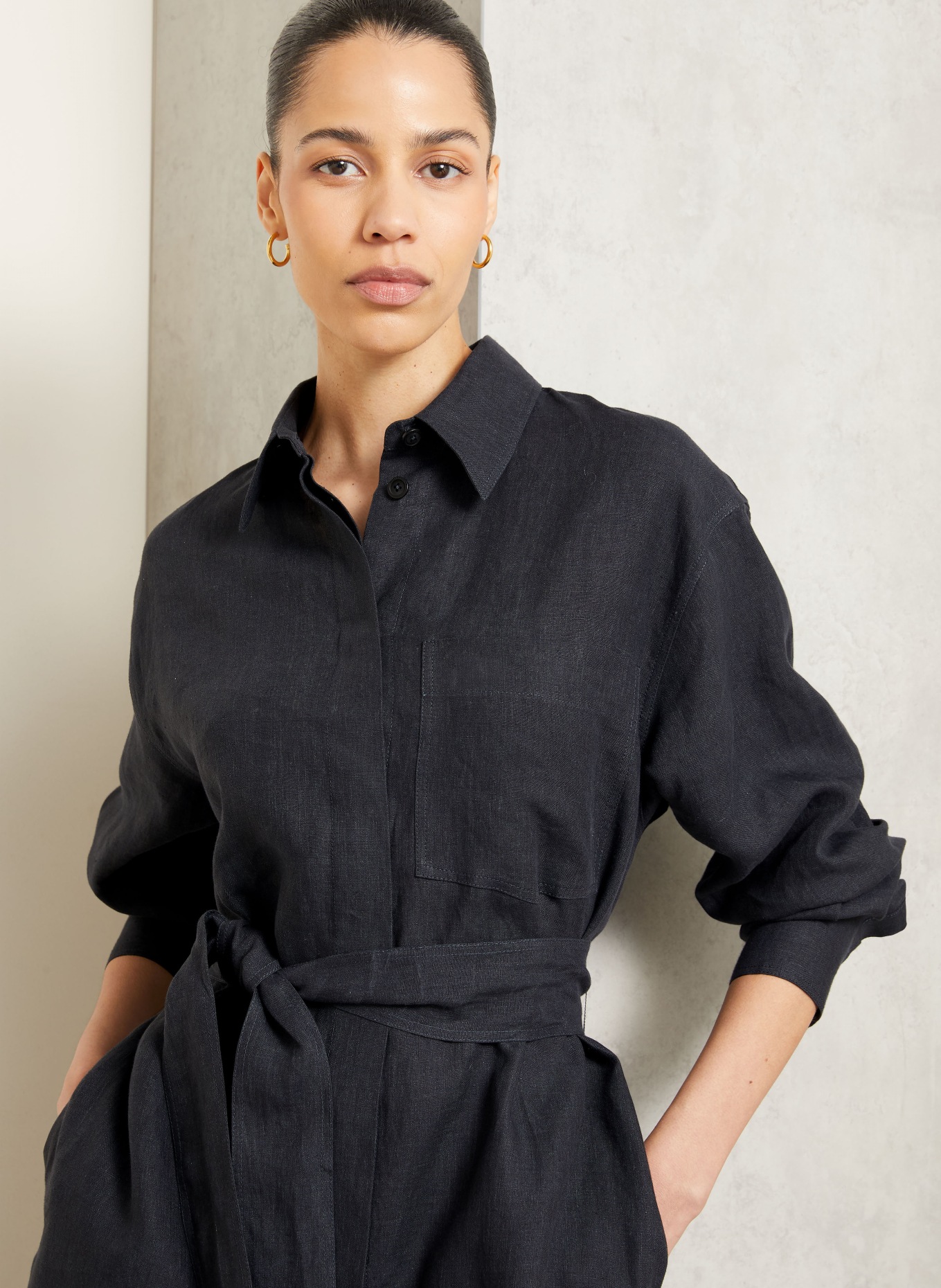 IRIS von ARNIM Hemdblusenkleid SAMOS aus Leinen: SCHWARZ