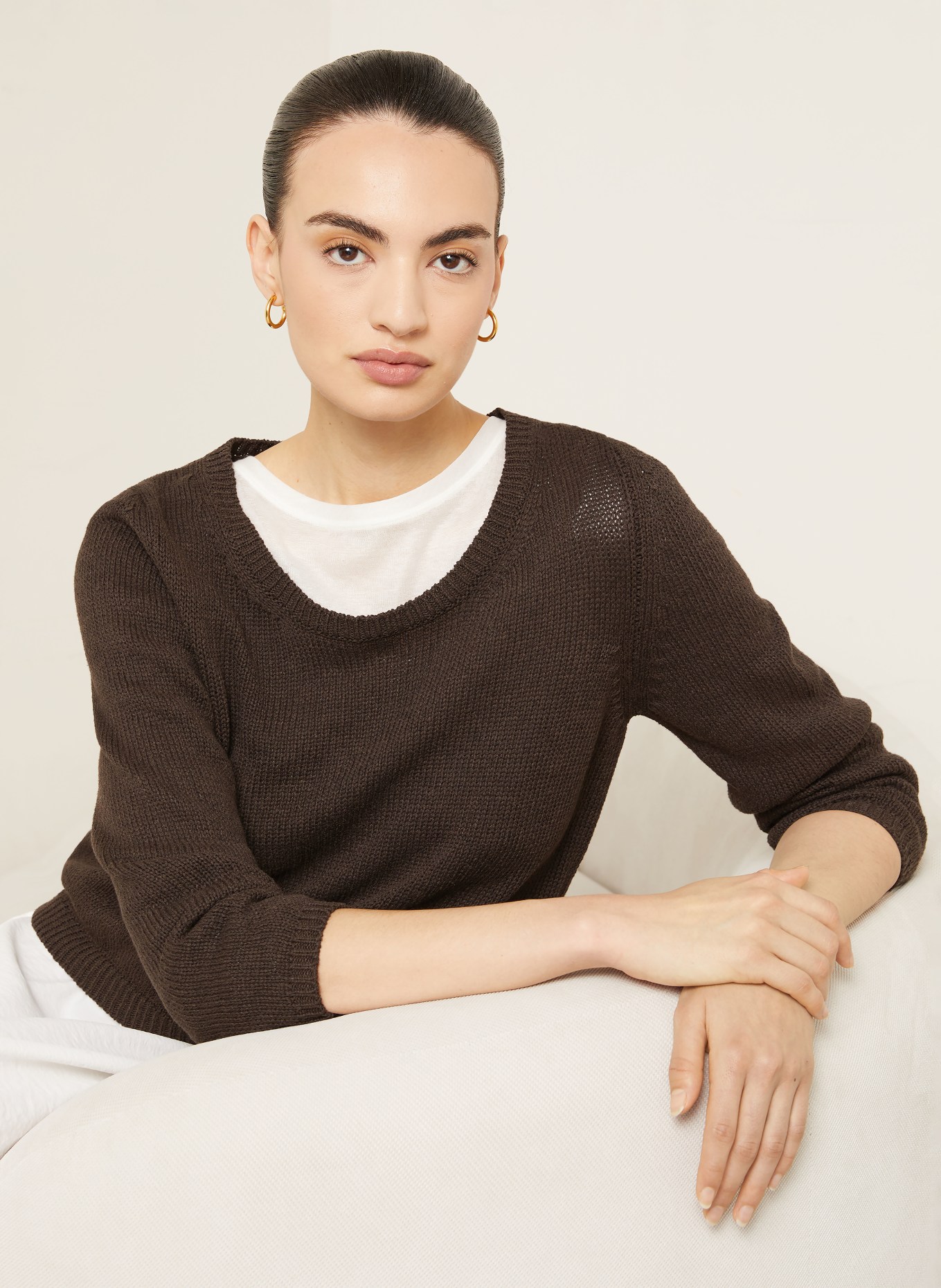 IRIS von ARNIM Pullover DILIA mit Seide und Leinen: DUNKELBRAUN