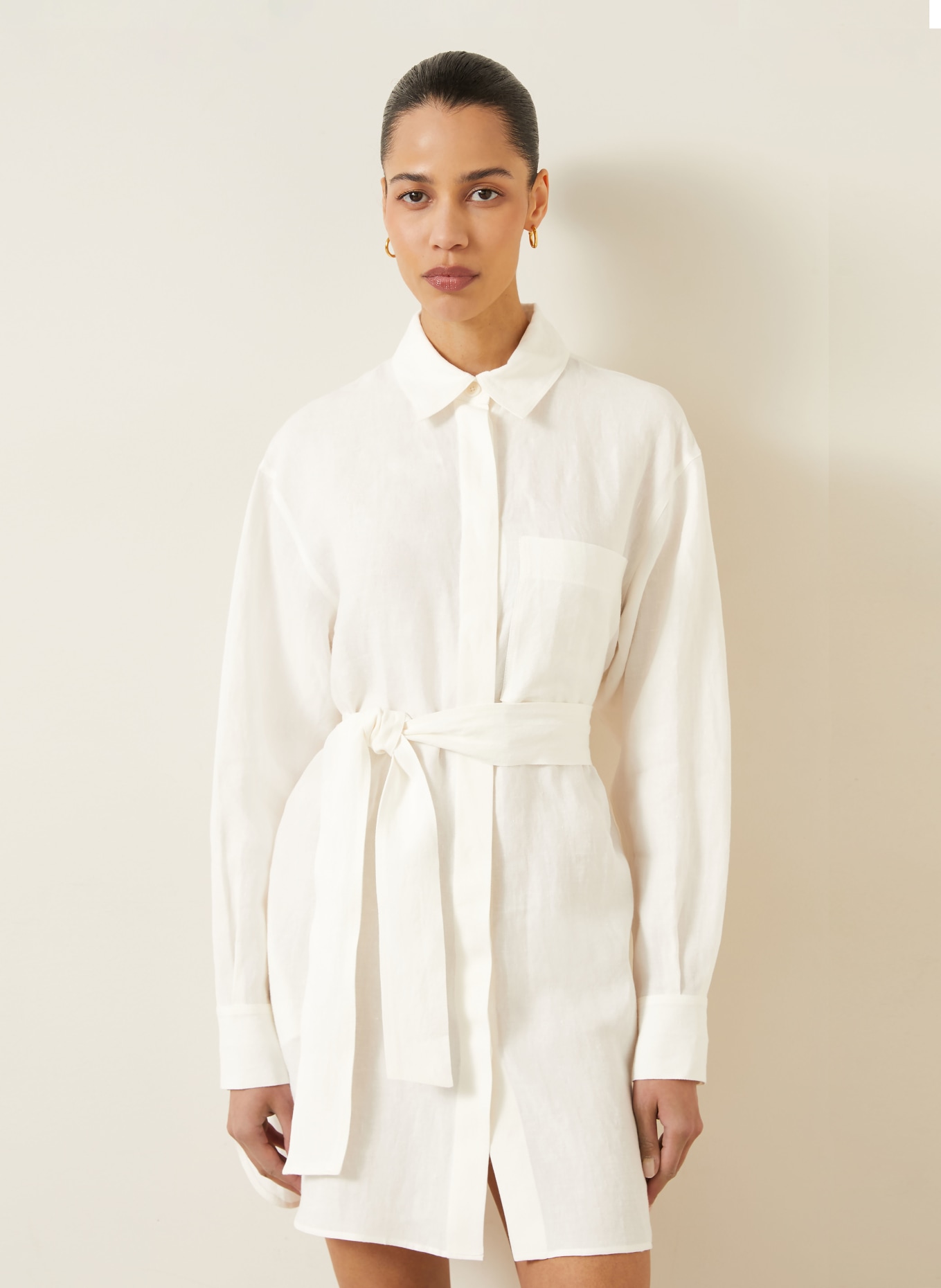 IRIS von ARNIM Hemdblusenkleid SAMOS aus Leinen: WEISS