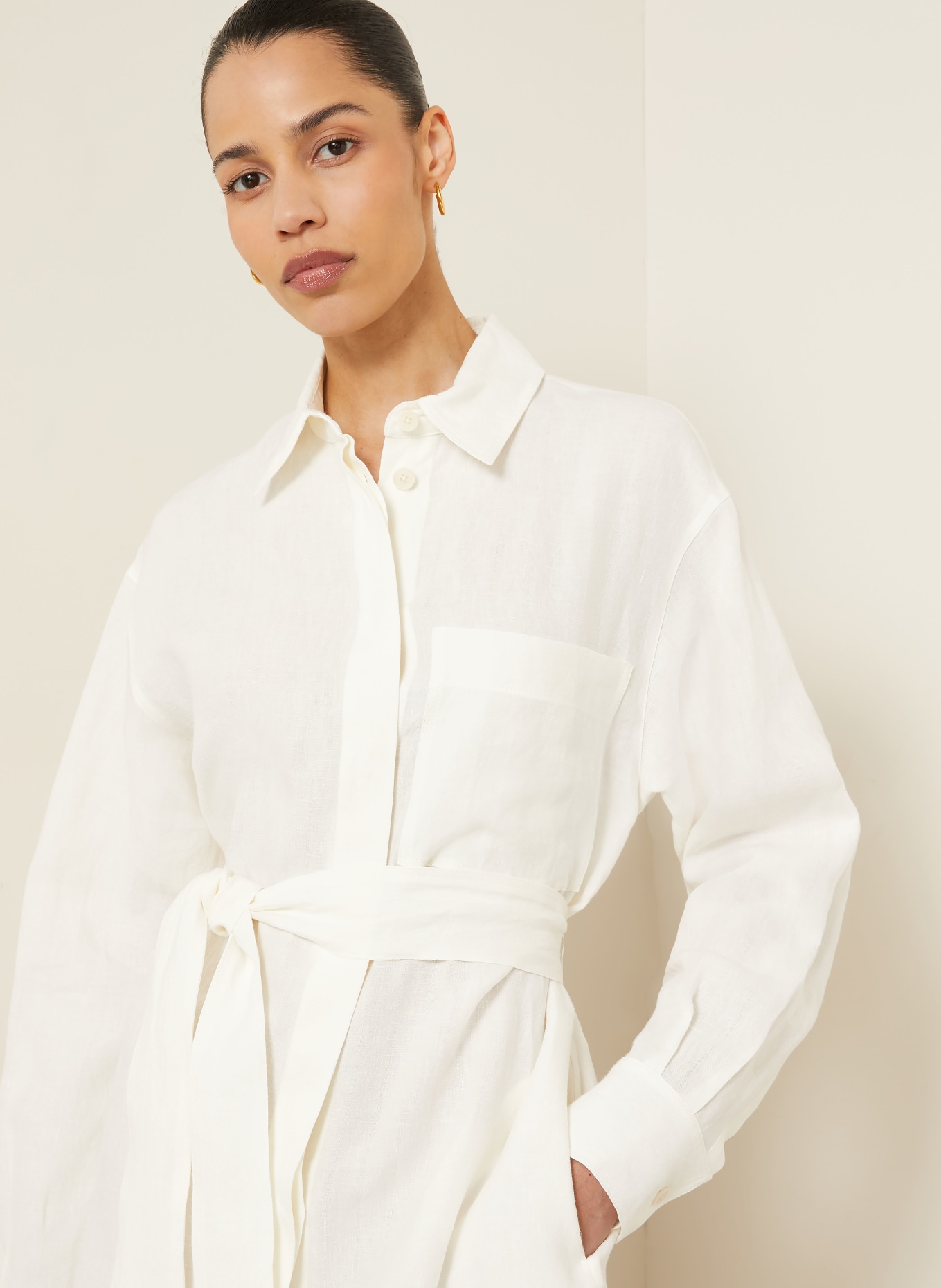 IRIS von ARNIM Hemdblusenkleid SAMOS aus Leinen: WEISS