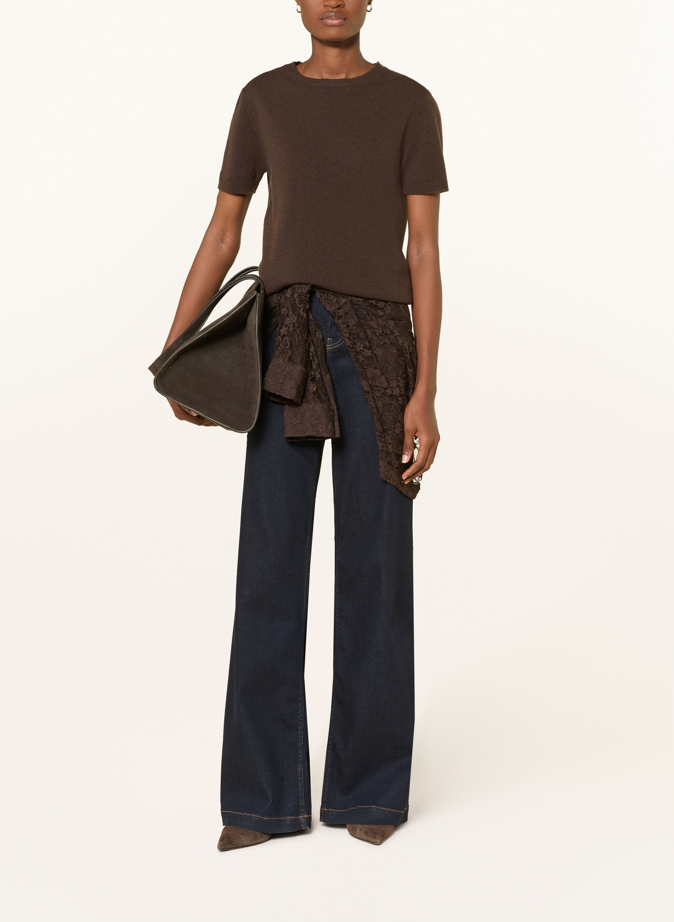 darling harbour Cashmere knit sweater: DARK BROWN