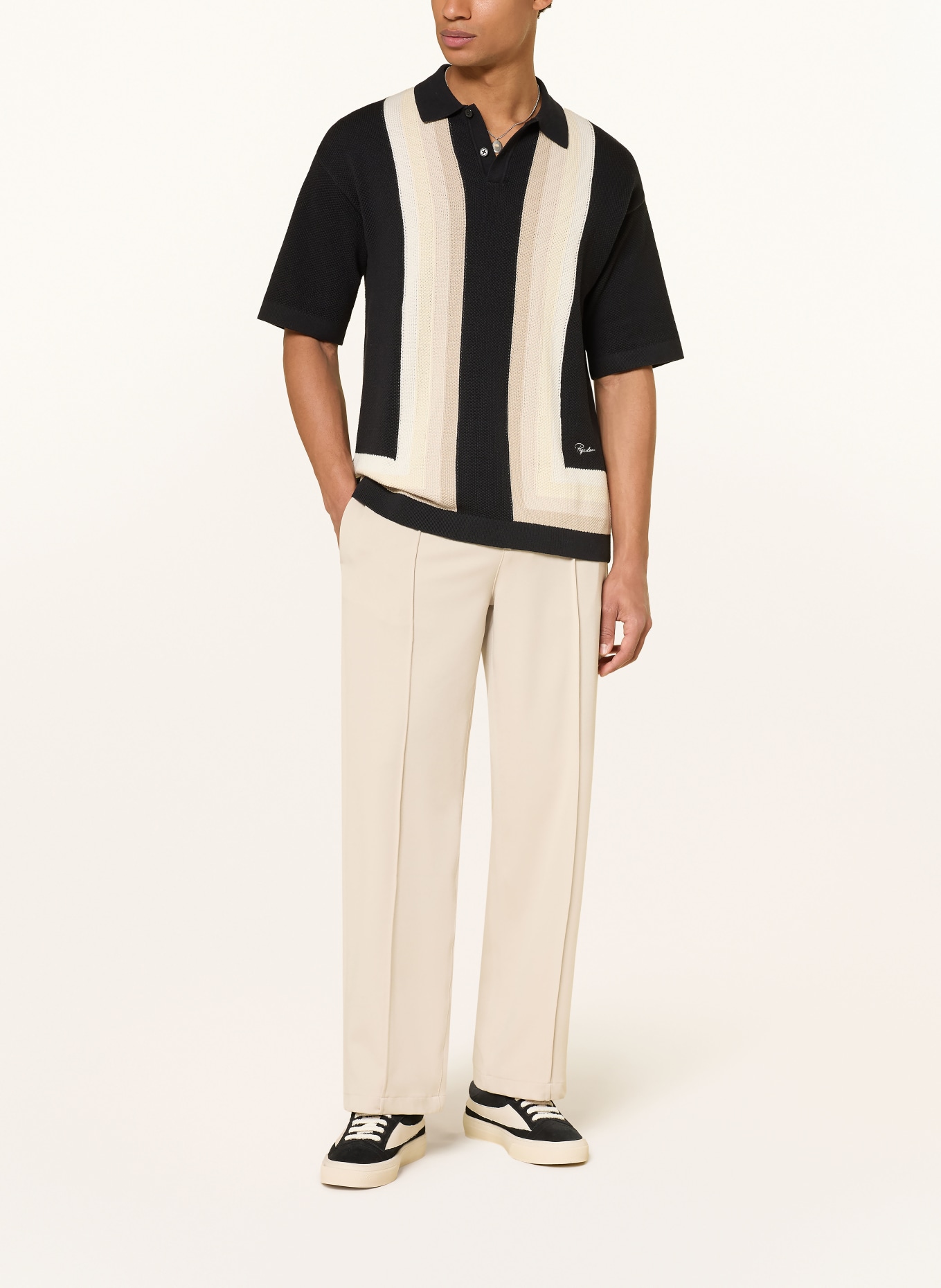 PEGADOR Strick-Poloshirt TELLERO: SCHWARZ / CREME