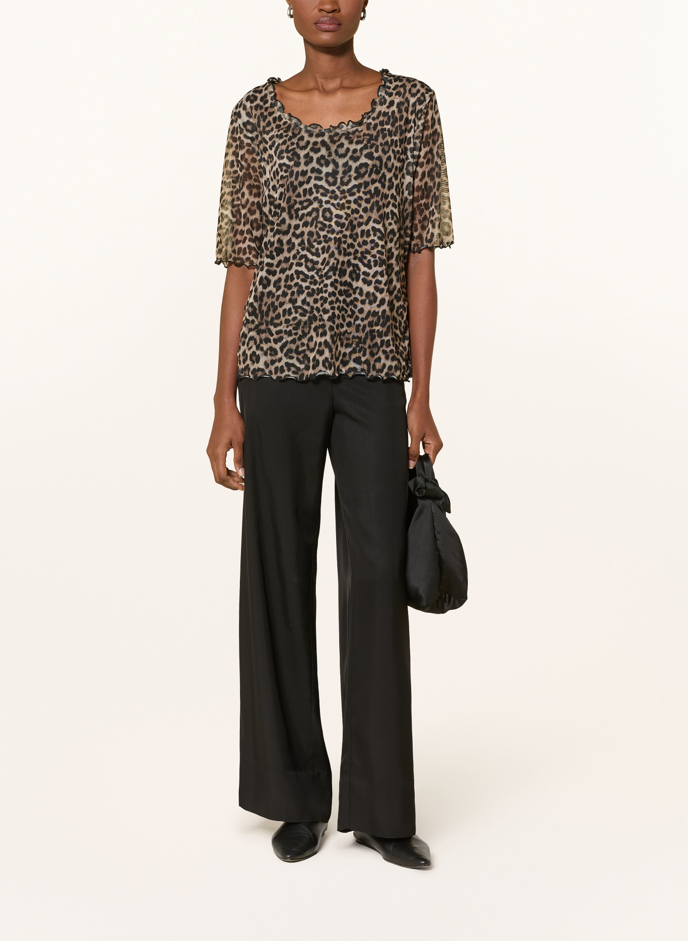 ZAÍDA Blusenshirt aus Mesh: BRAUN / SCHWARZ