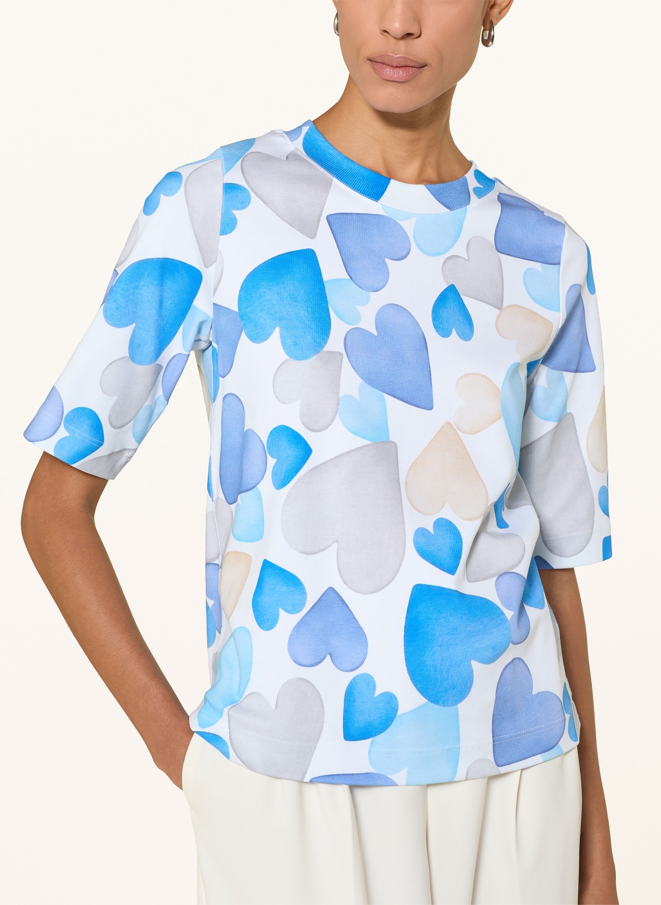 ZAÍDA T-Shirt: WEISS / BEIGE / BLAU