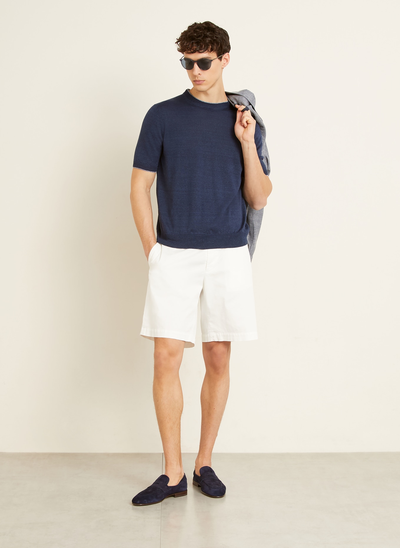 FIORONI Gebreid shirt met linnen: DONKERBLAUW