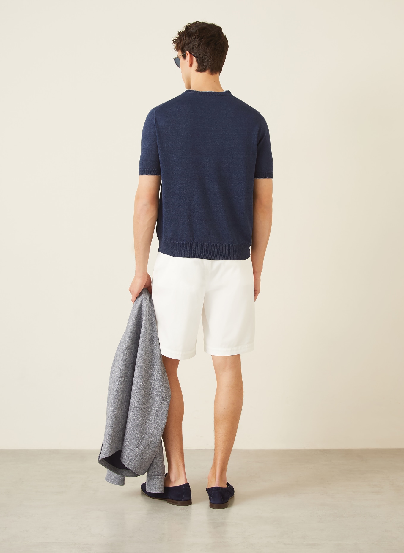 FIORONI Gebreid shirt met linnen: DONKERBLAUW