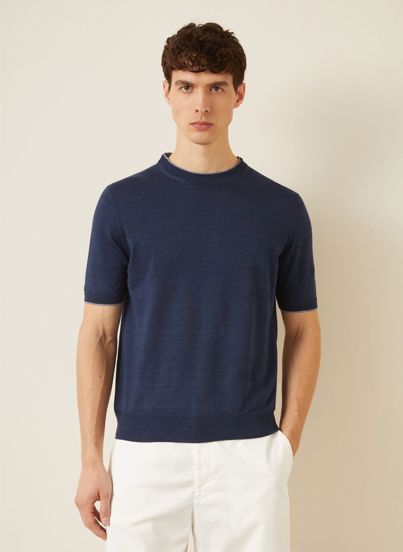 FIORONI Gebreid shirt met linnen: DONKERBLAUW