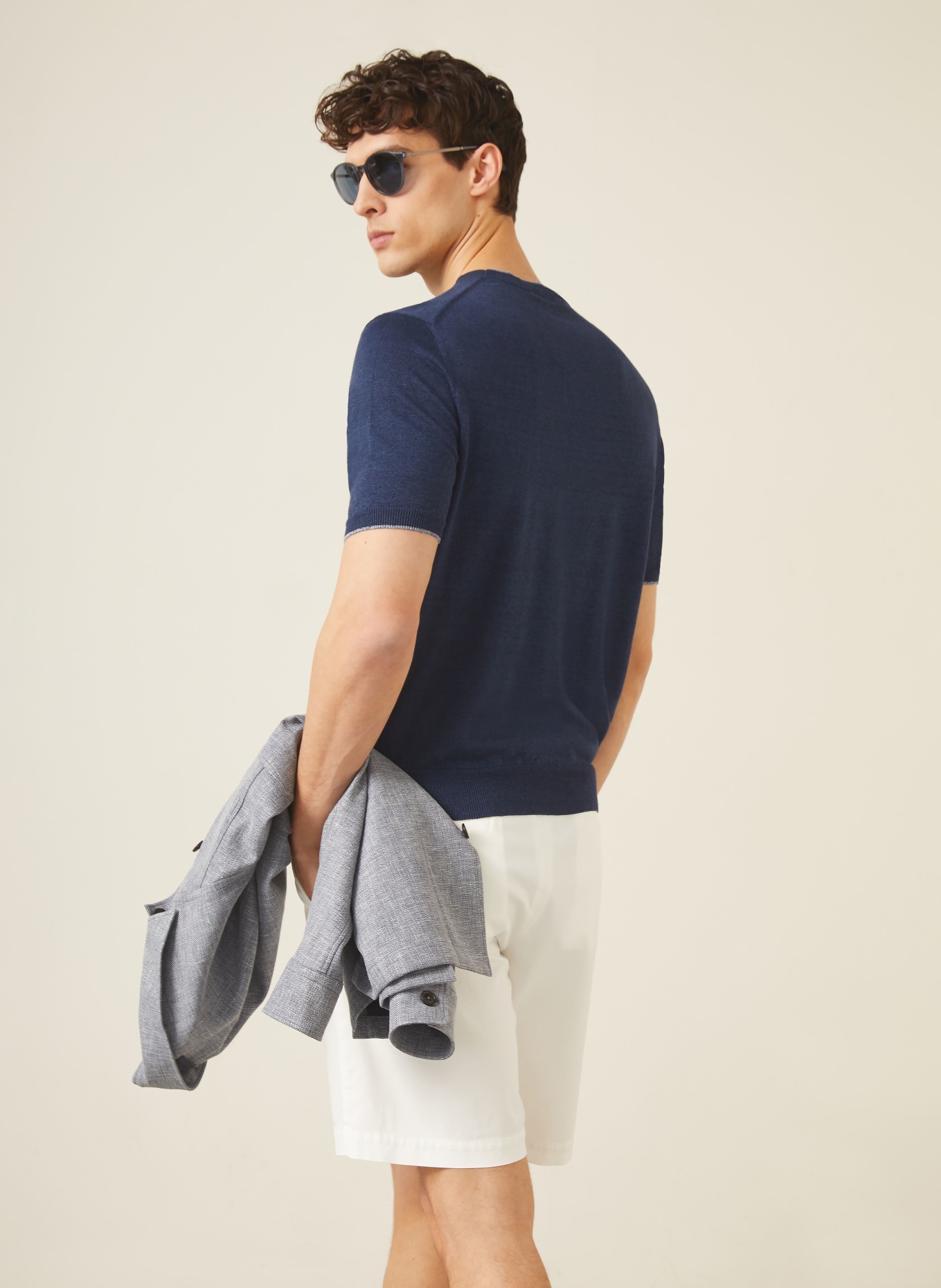 FIORONI Gebreid shirt met linnen: DONKERBLAUW