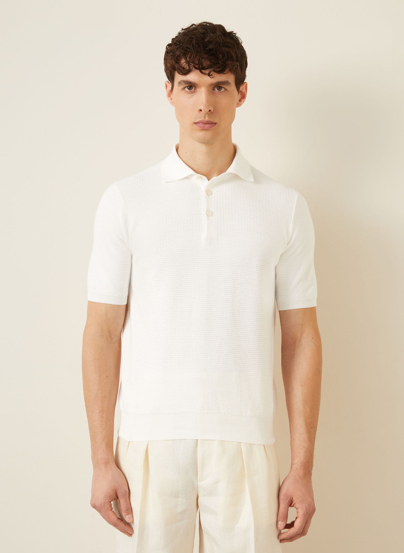 FIORONI Gebreid poloshirt: WIT